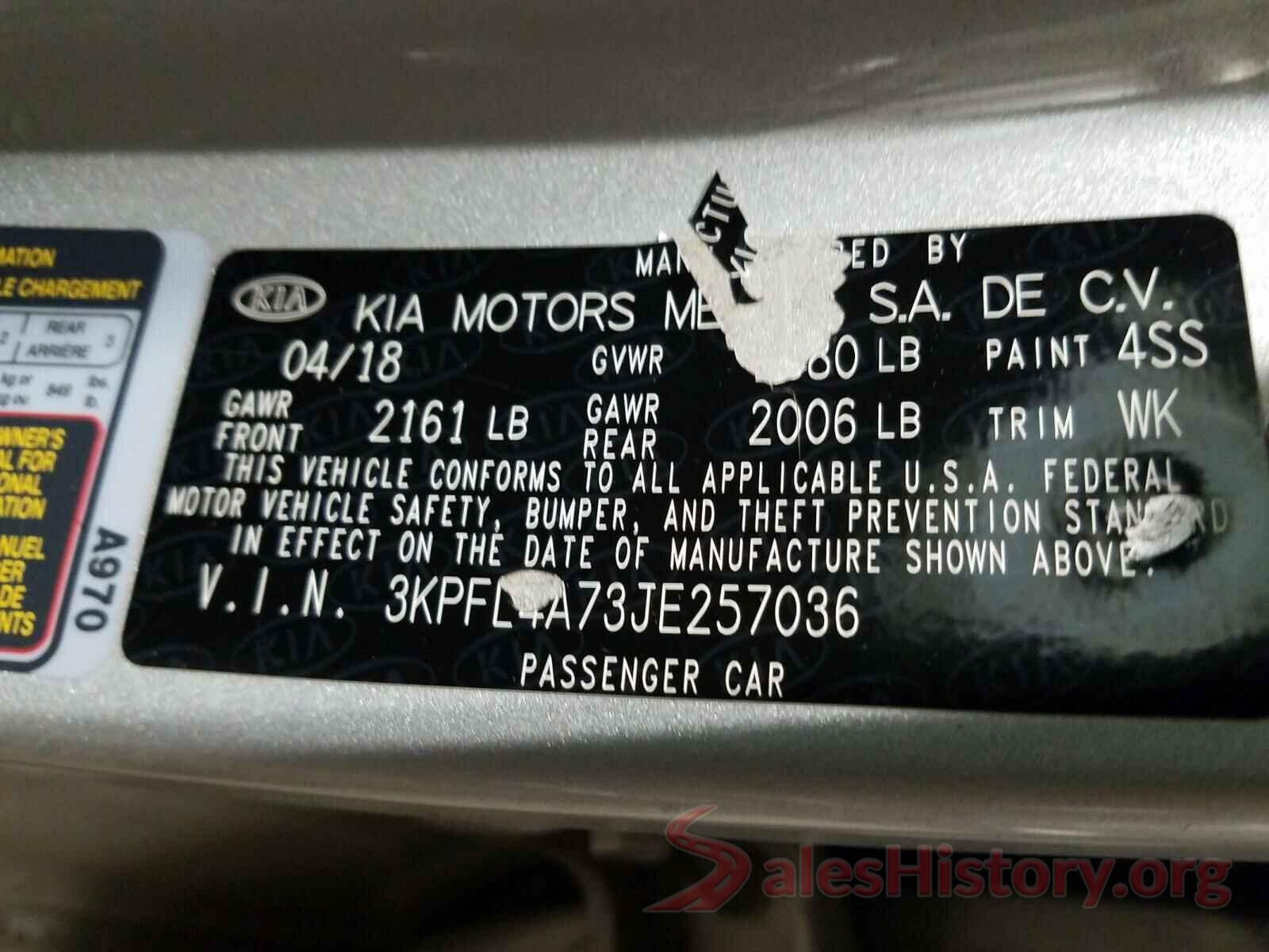 3KPFL4A73JE257036 2018 KIA FORTE