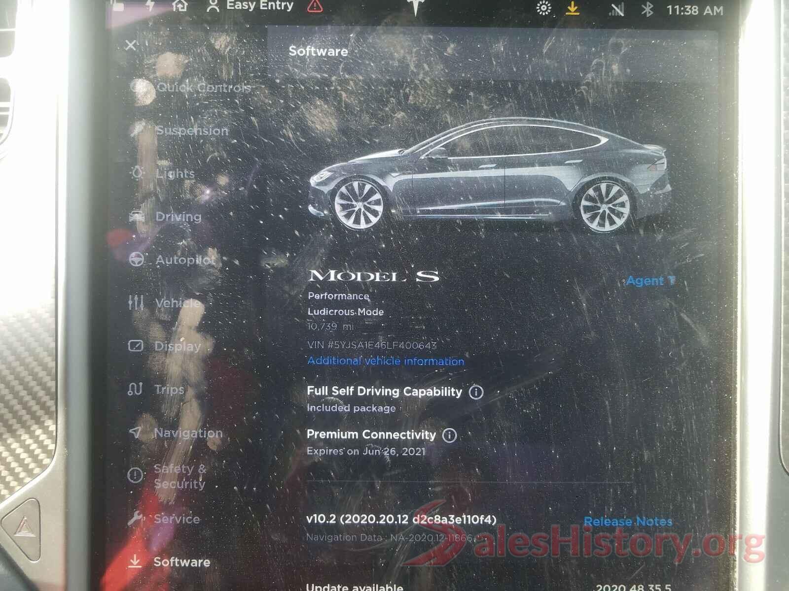 5YJSA1E46LF400643 2020 TESLA MODEL S