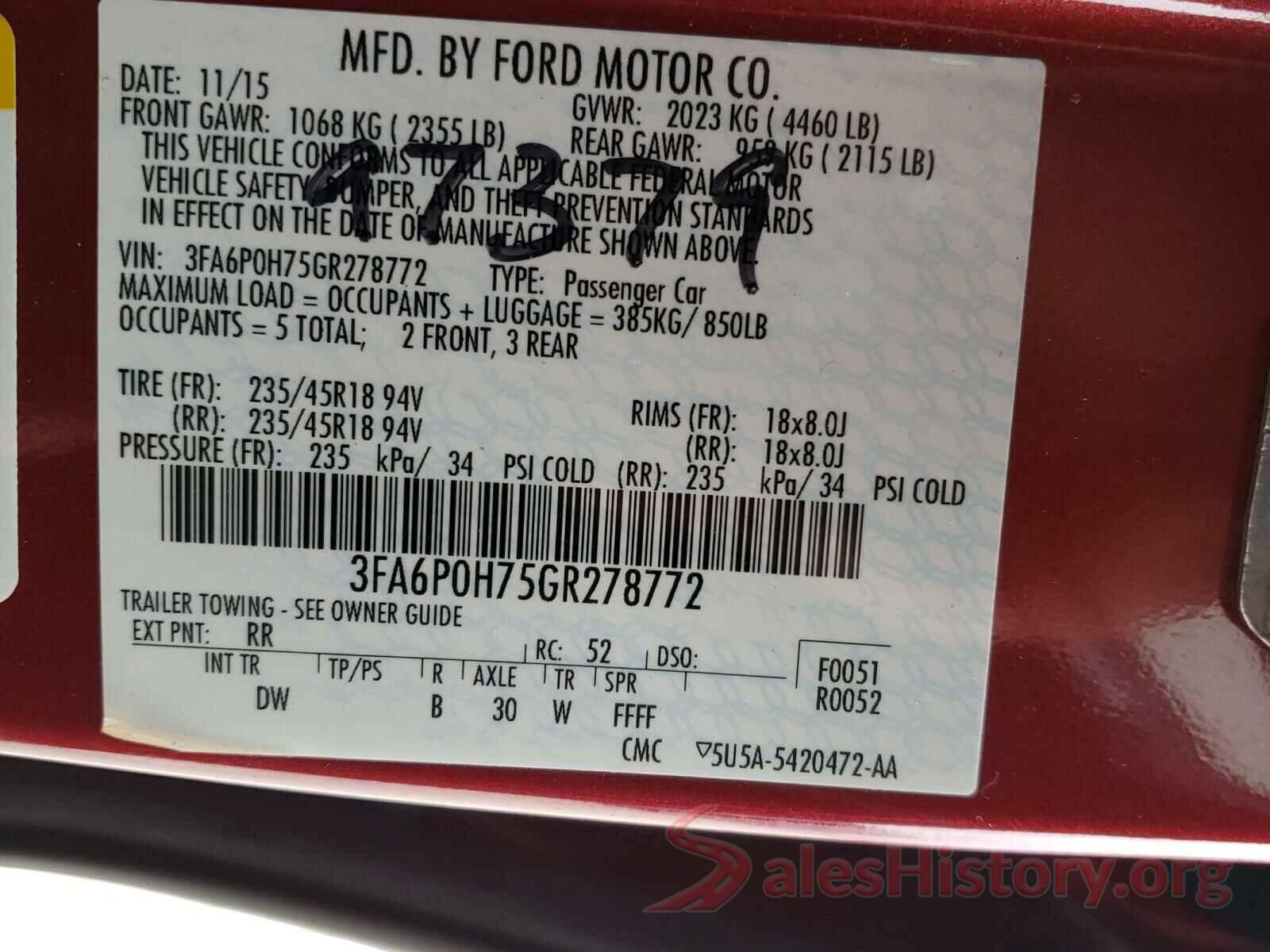 3FA6P0H75GR278772 2016 FORD FUSION