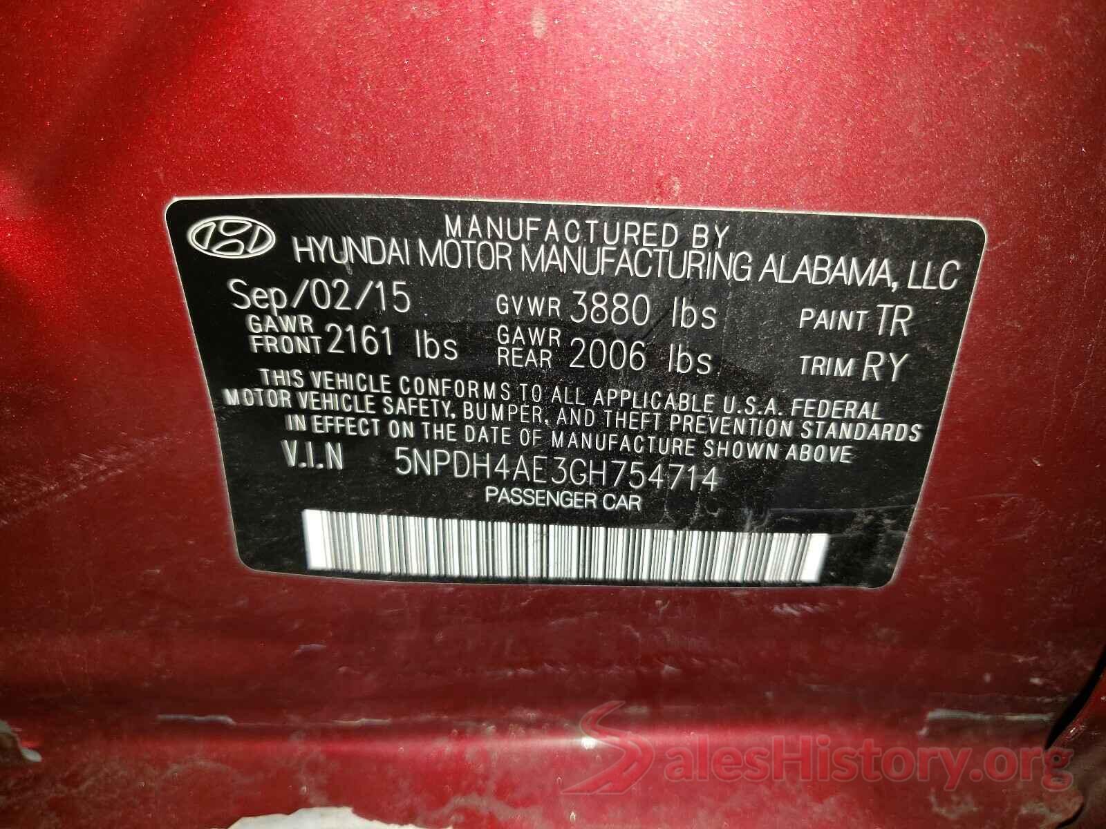 5NPDH4AE3GH754714 2016 HYUNDAI ELANTRA