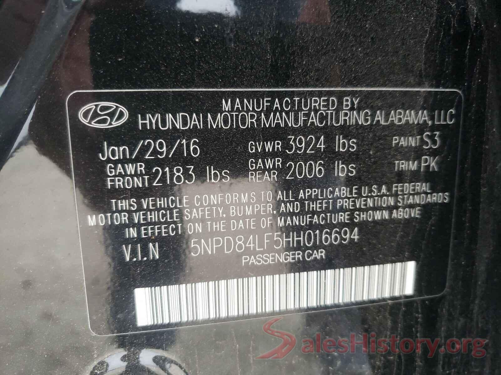 5NPD84LF5HH016694 2017 HYUNDAI ELANTRA