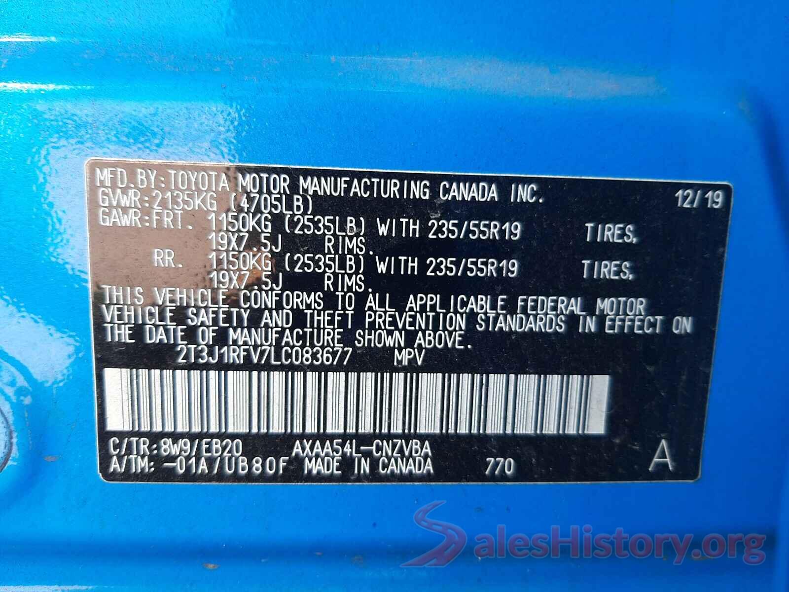 2T3J1RFV7LC083677 2020 TOYOTA RAV4