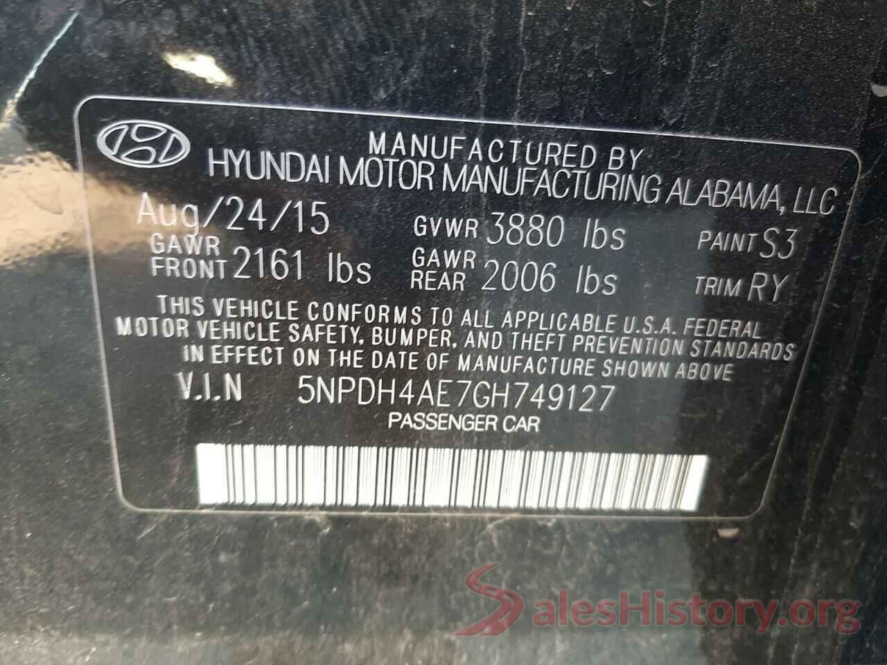 5NPDH4AE7GH749127 2016 HYUNDAI ELANTRA