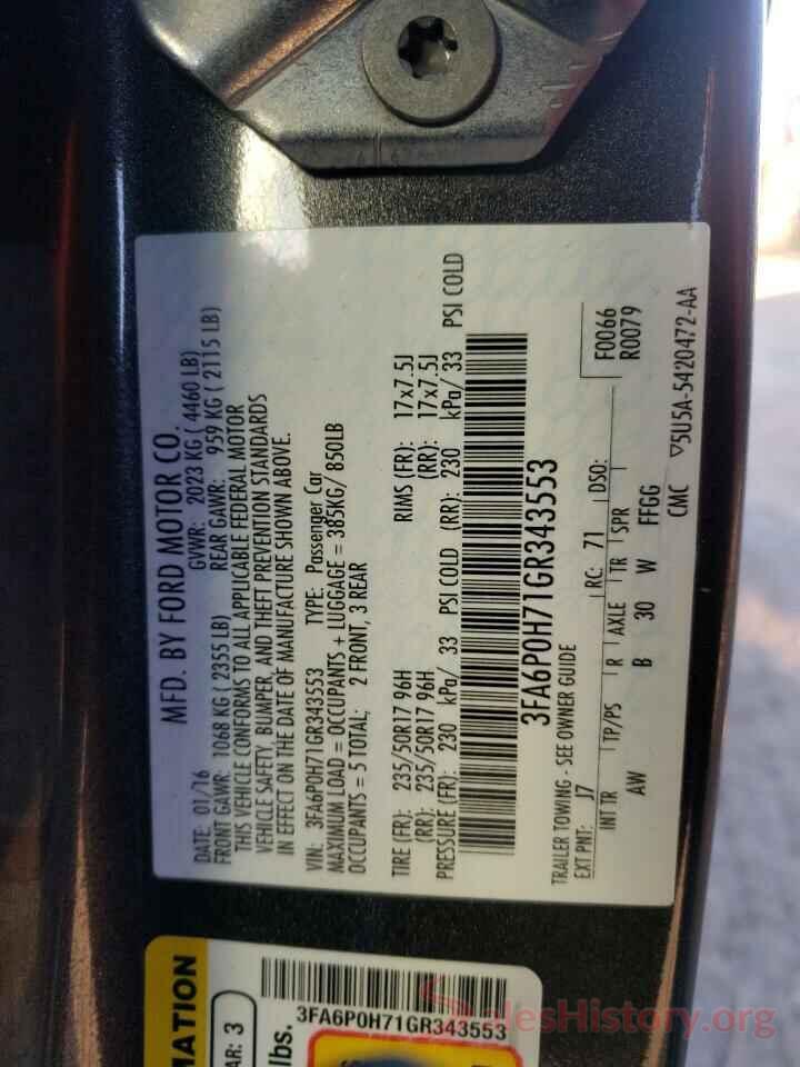 3FA6P0H71GR343553 2016 FORD FUSION