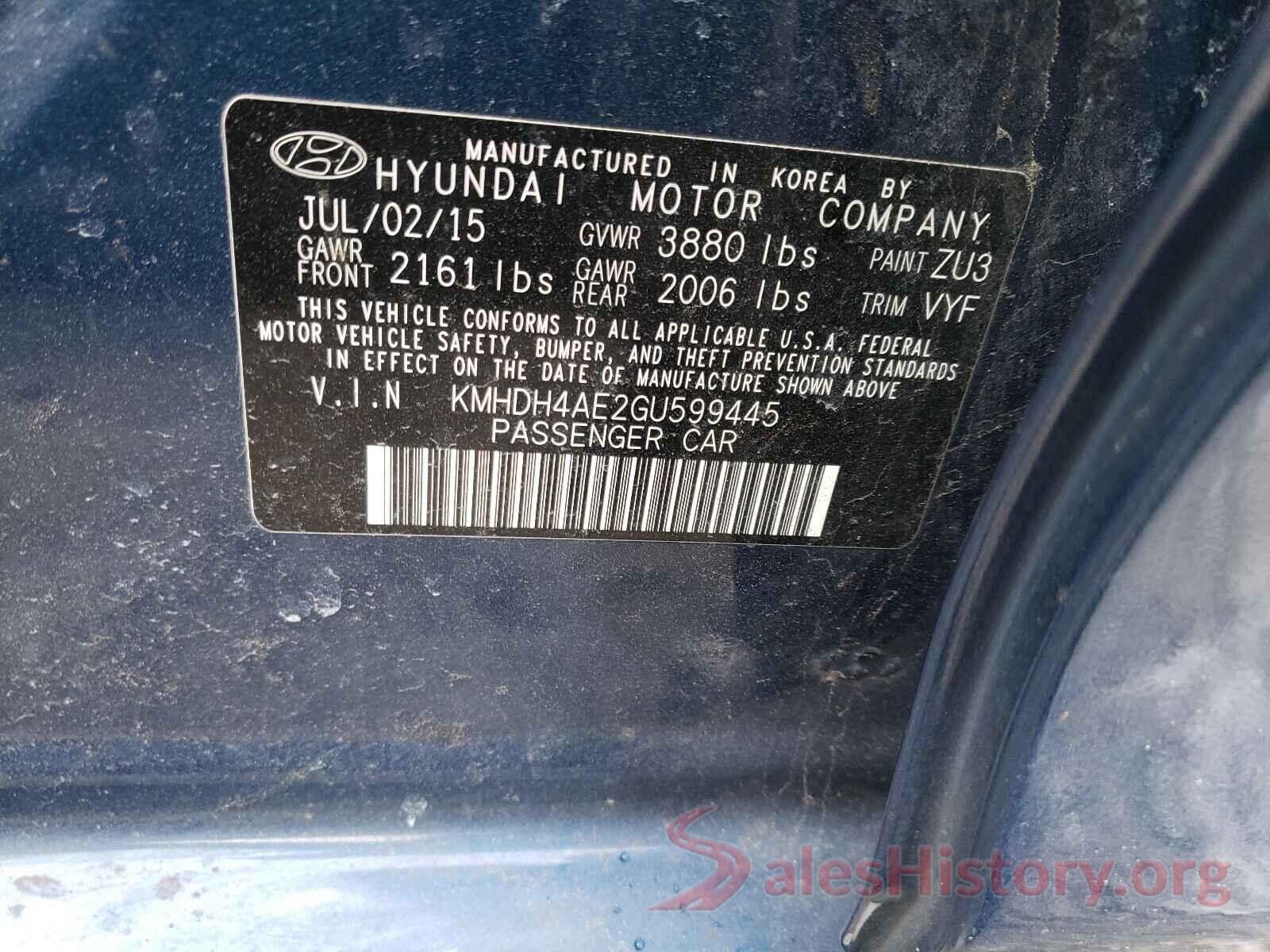 KMHDH4AE2GU599445 2016 HYUNDAI ELANTRA