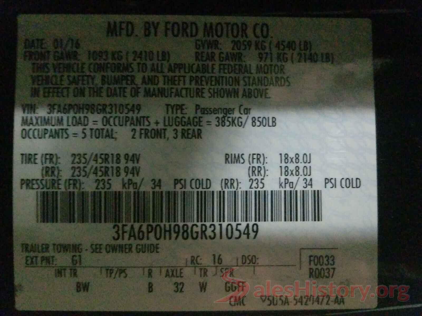 3FA6P0H98GR310549 2016 FORD FUSION