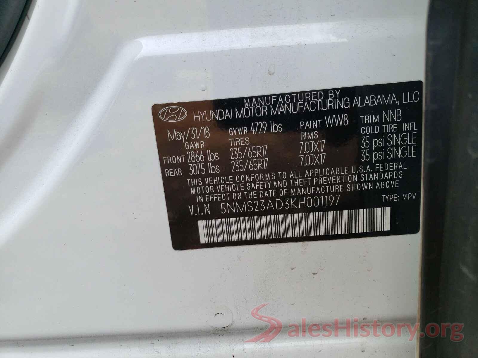 5NMS23AD3KH001197 2019 HYUNDAI SANTA FE