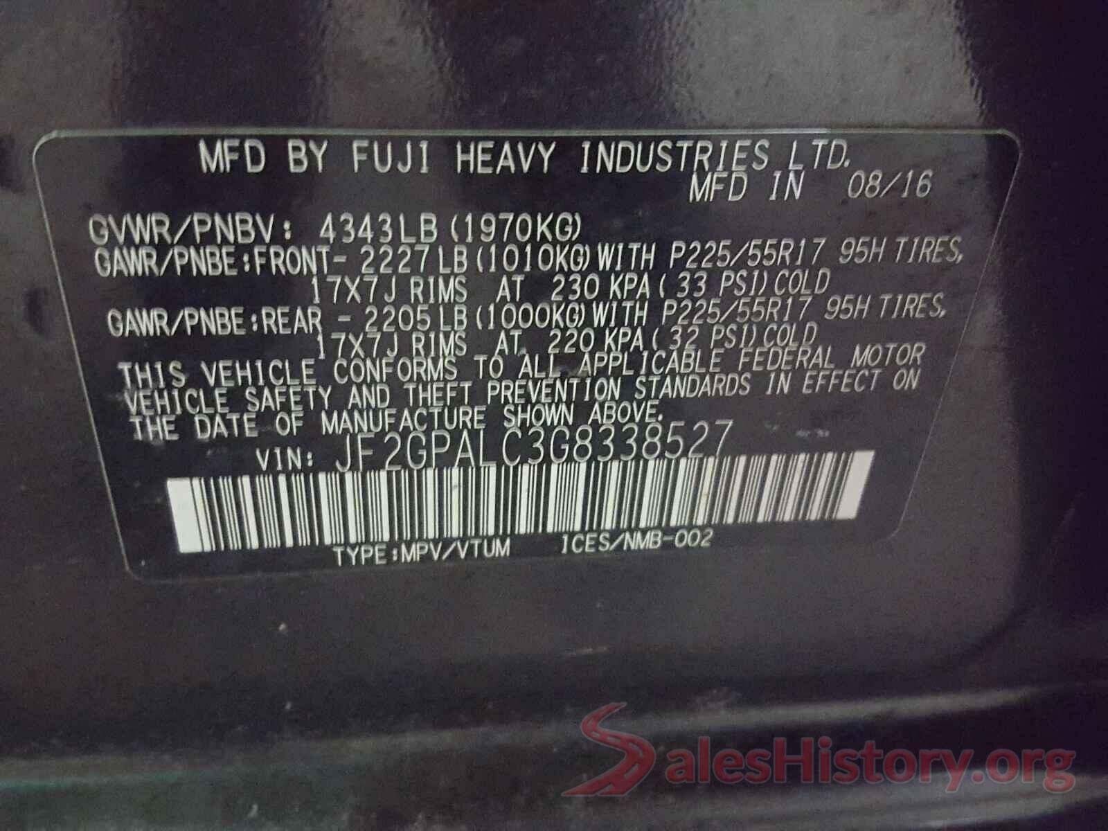 JF2GPALC3G8338527 2016 SUBARU CROSSTREK