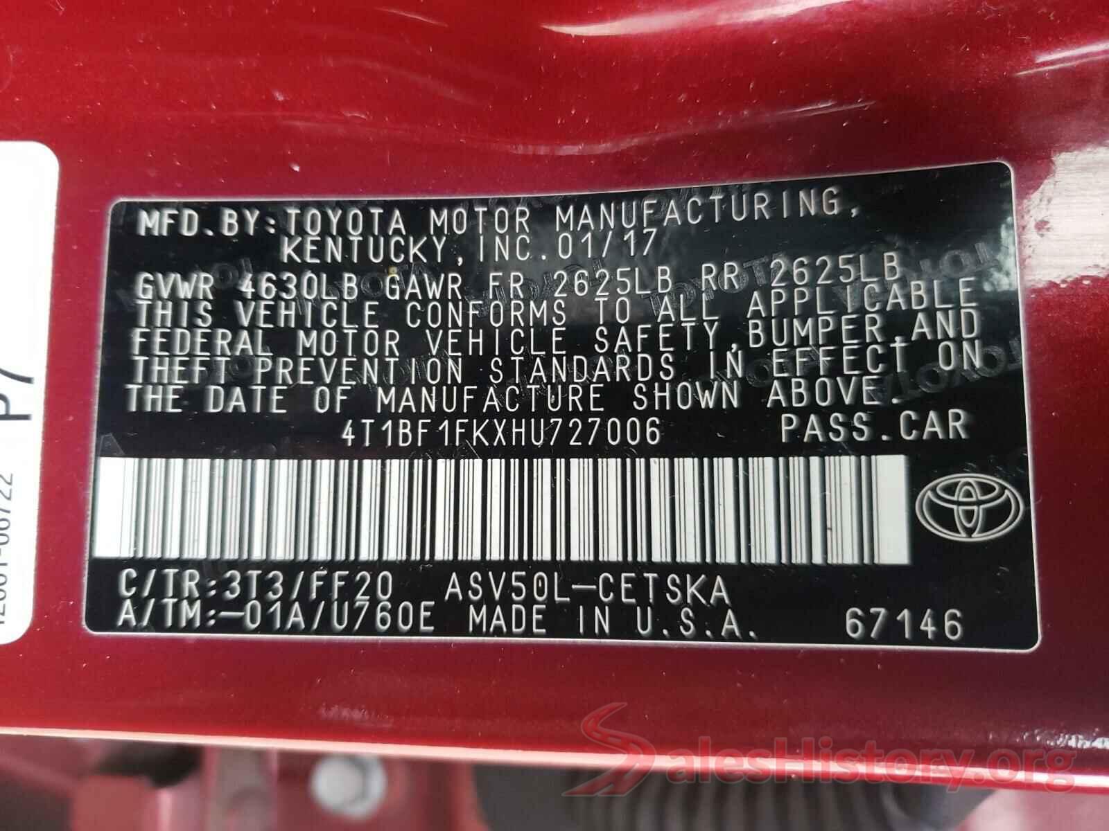 4T1BF1FKXHU727006 2017 TOYOTA CAMRY