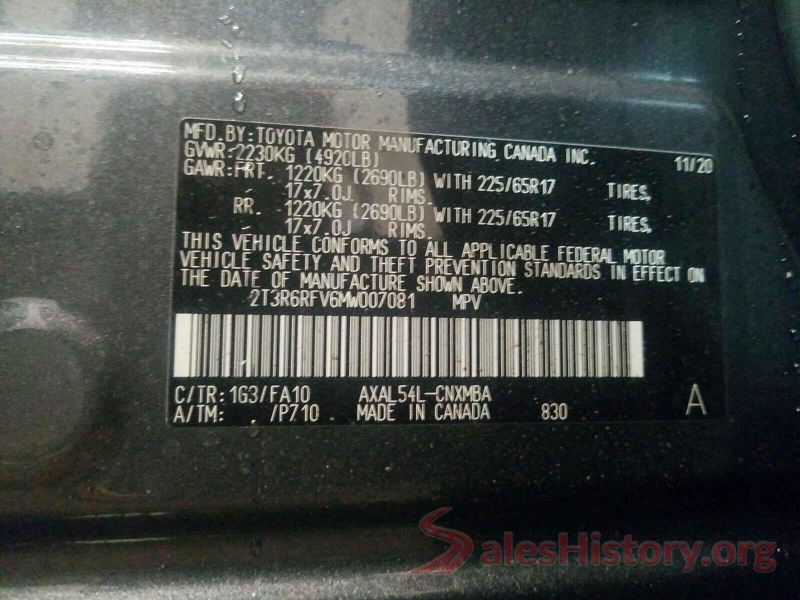 2T3R6RFV6MW007081 2021 TOYOTA RAV4