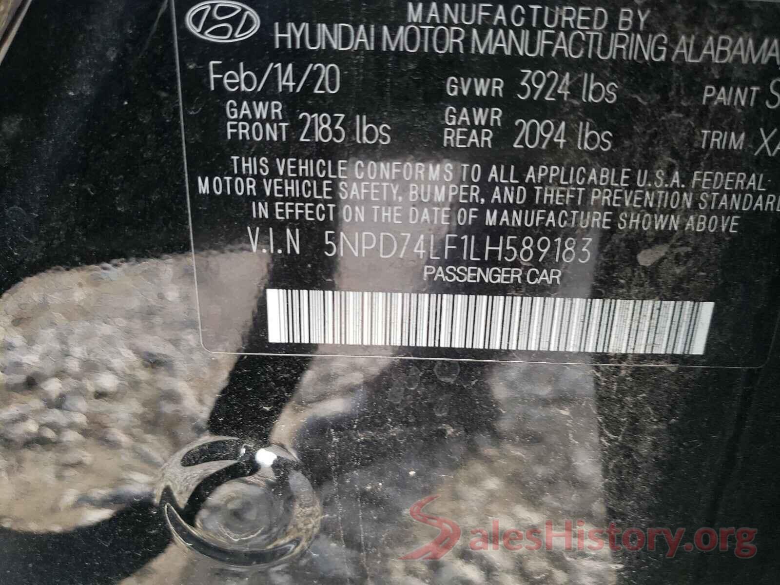 5NPD74LF1LH589183 2020 HYUNDAI ELANTRA