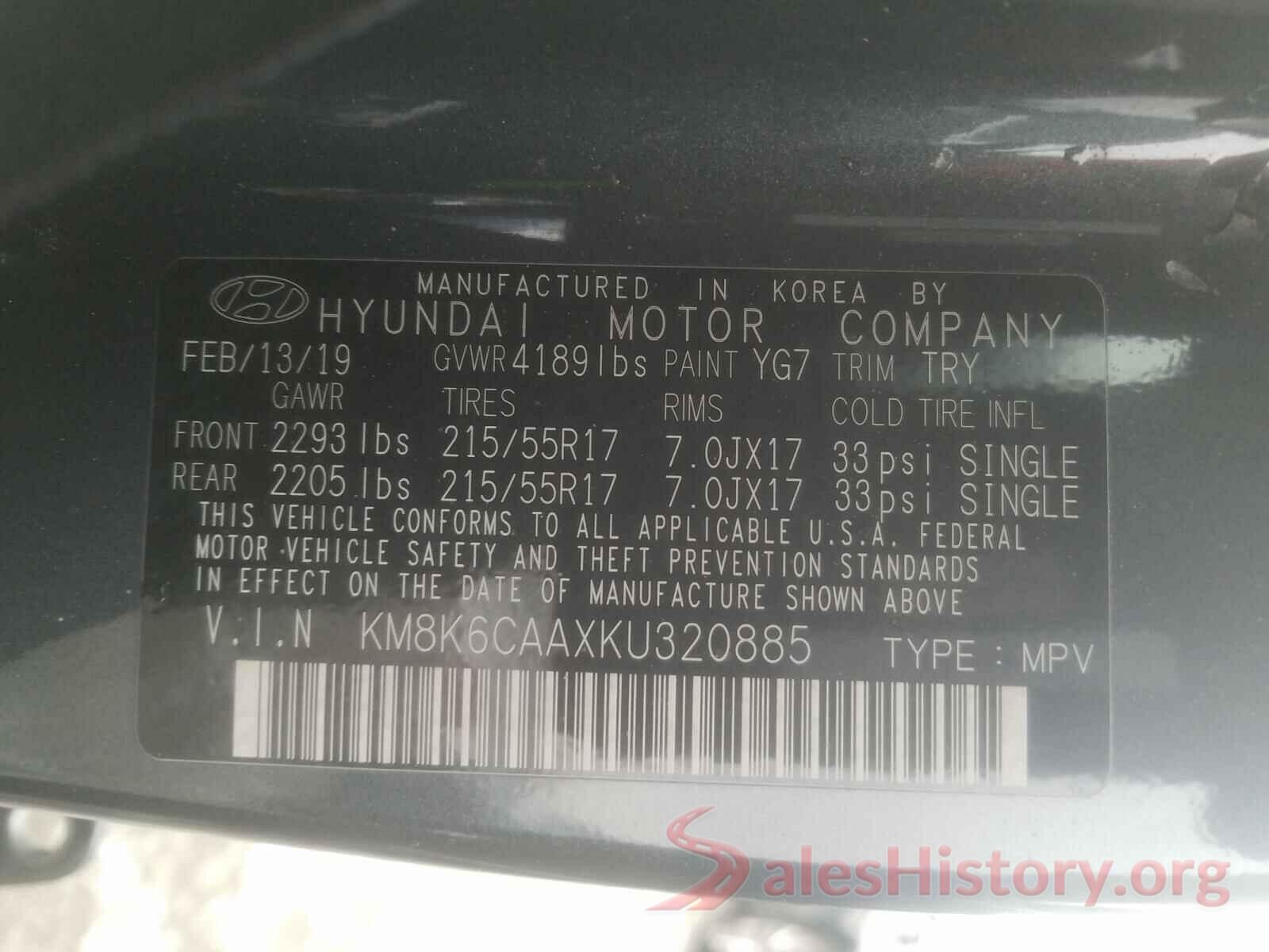 KM8K6CAAXKU320885 2019 HYUNDAI KONA