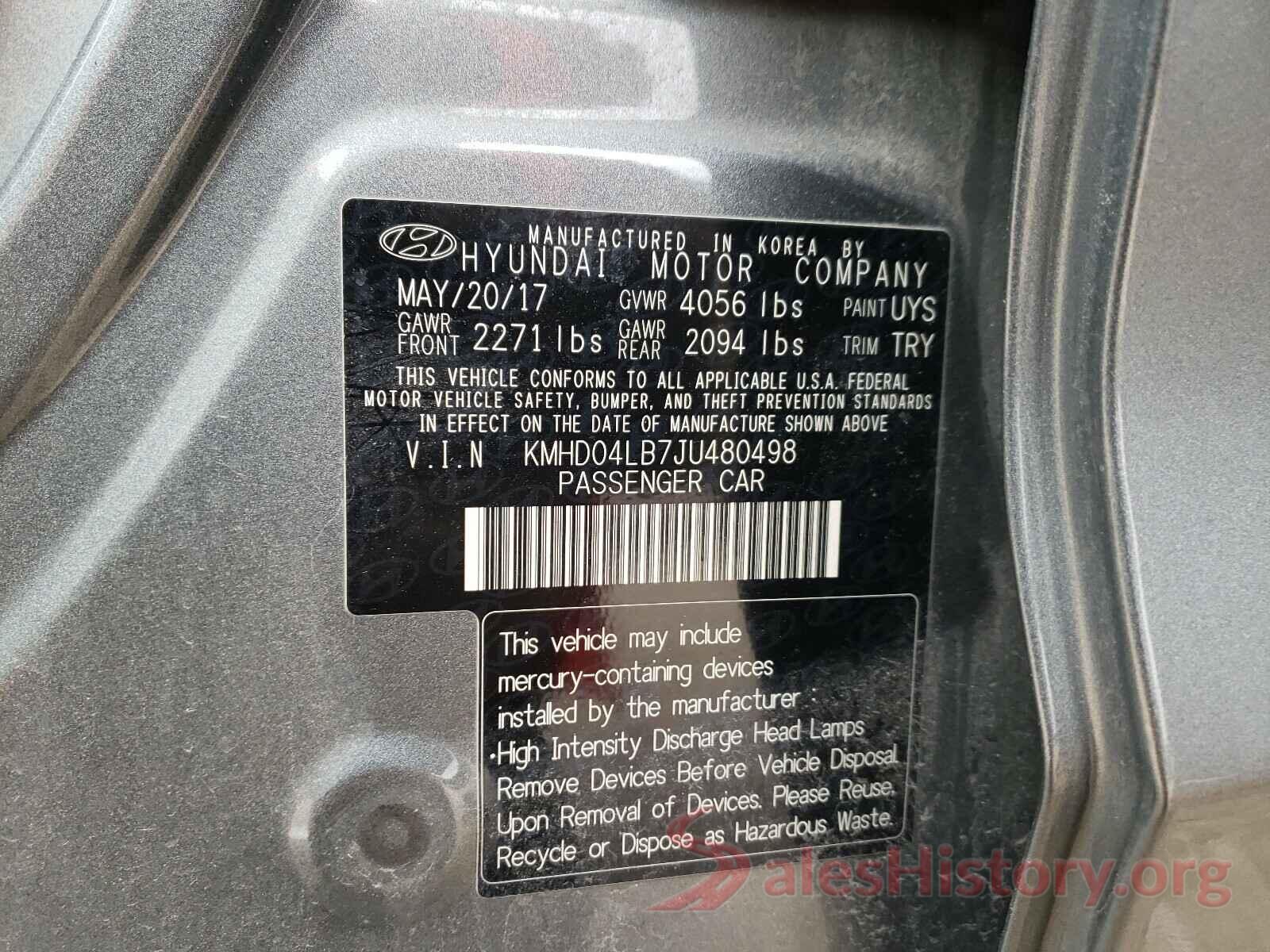 KMHD04LB7JU480498 2018 HYUNDAI ELANTRA