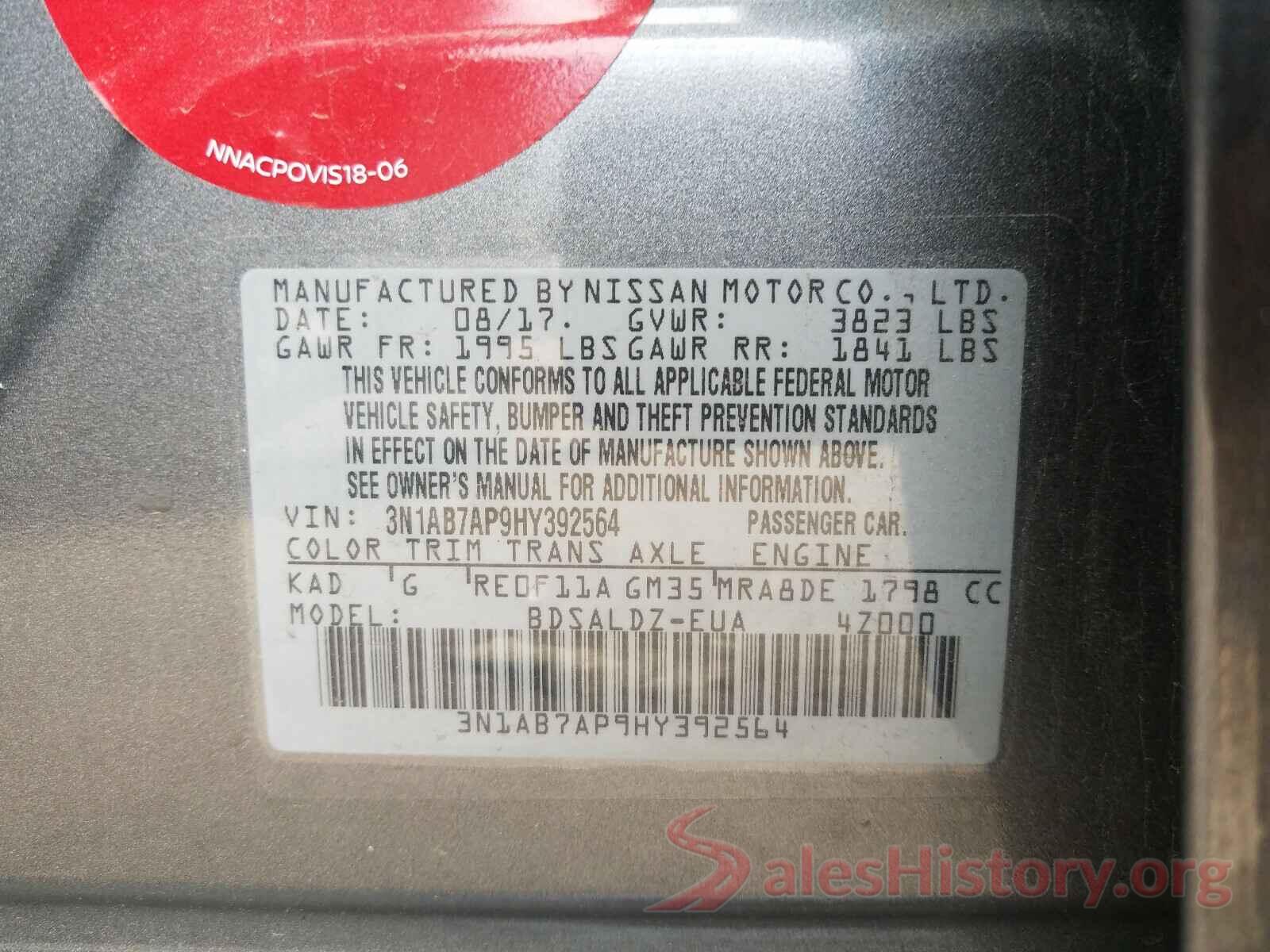 3N1AB7AP9HY392564 2017 NISSAN SENTRA