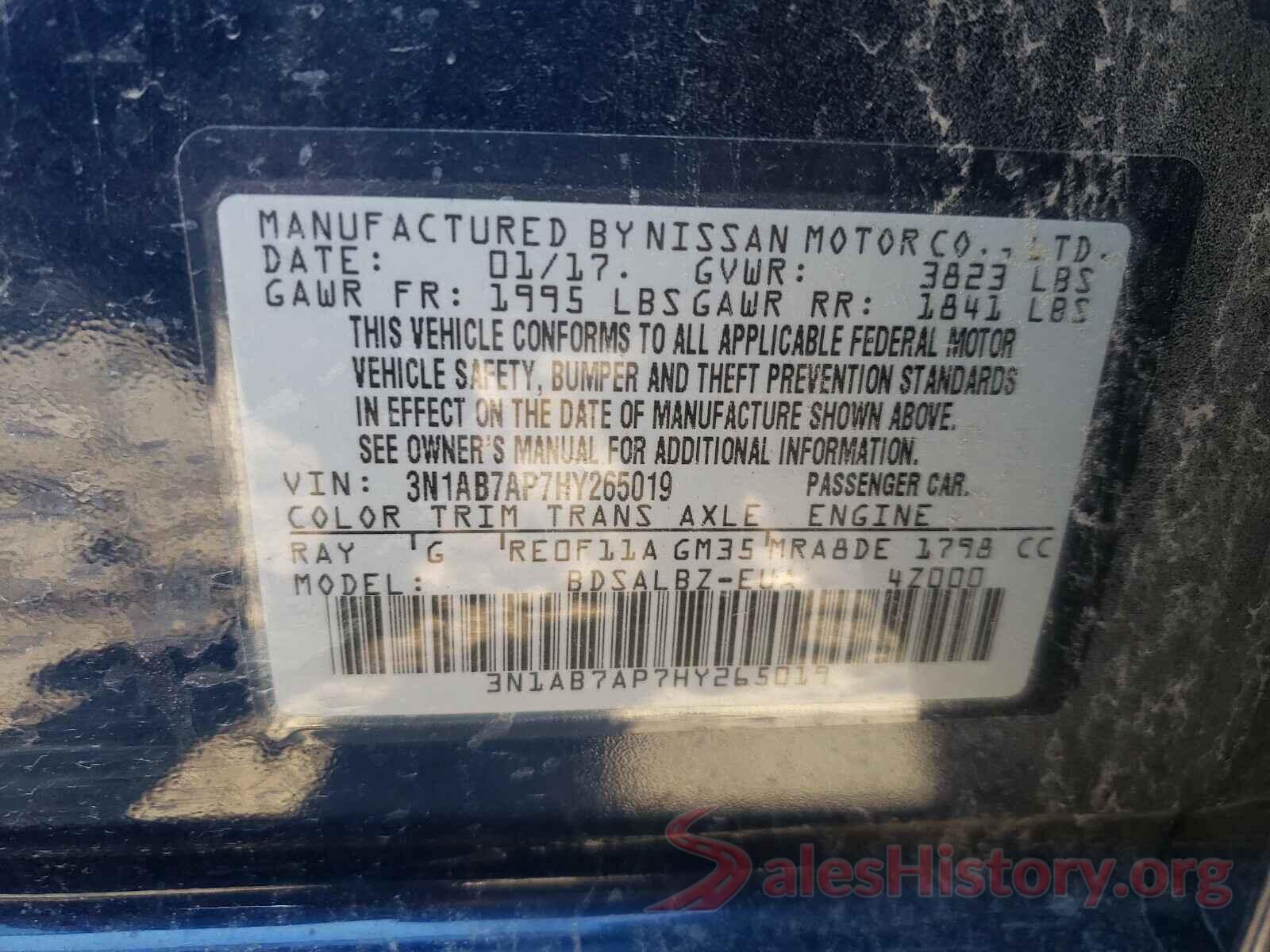 3N1AB7AP7HY265019 2017 NISSAN SENTRA