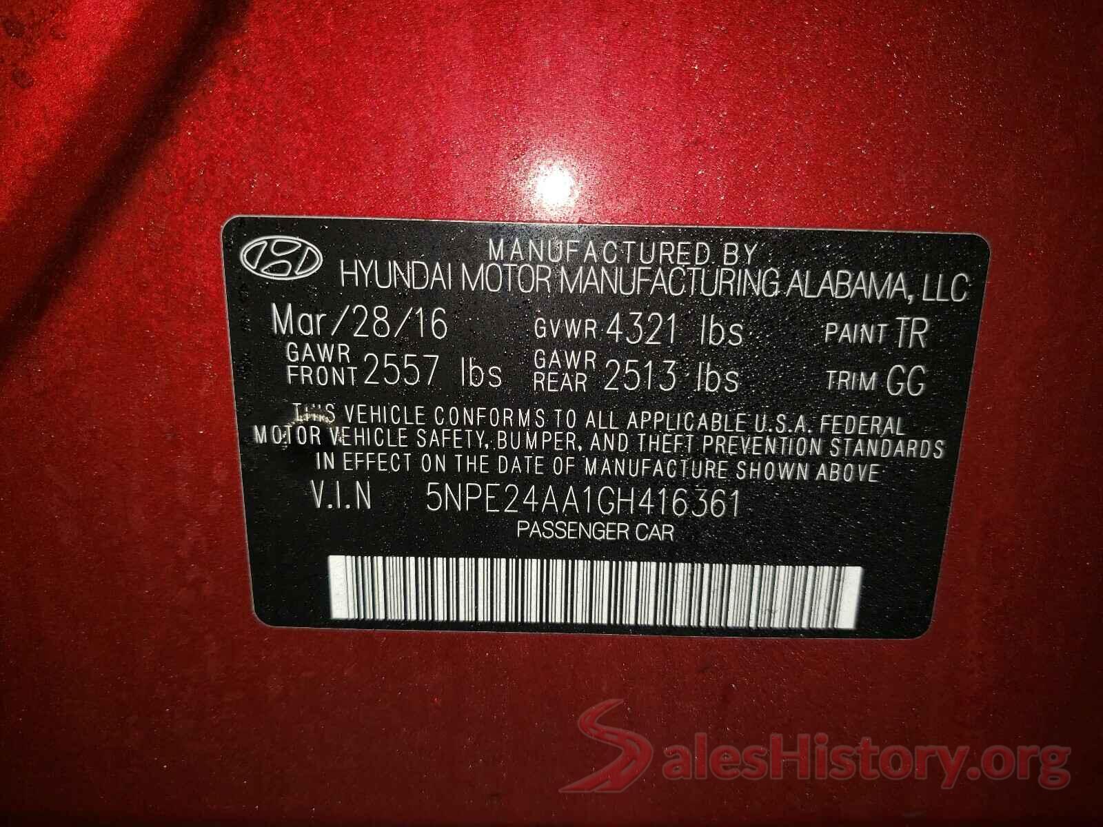 5NPE24AA1GH416361 2016 HYUNDAI SONATA