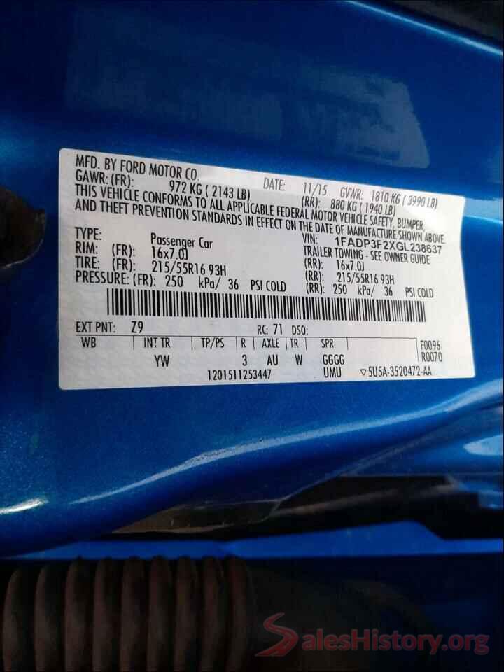 1FADP3F2XGL238637 2016 FORD FOCUS