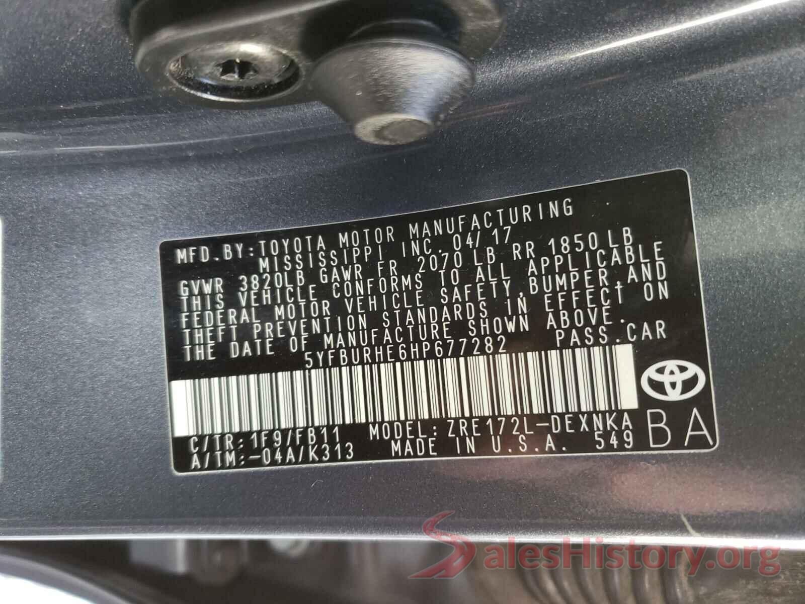 5YFBURHE6HP677282 2017 TOYOTA COROLLA