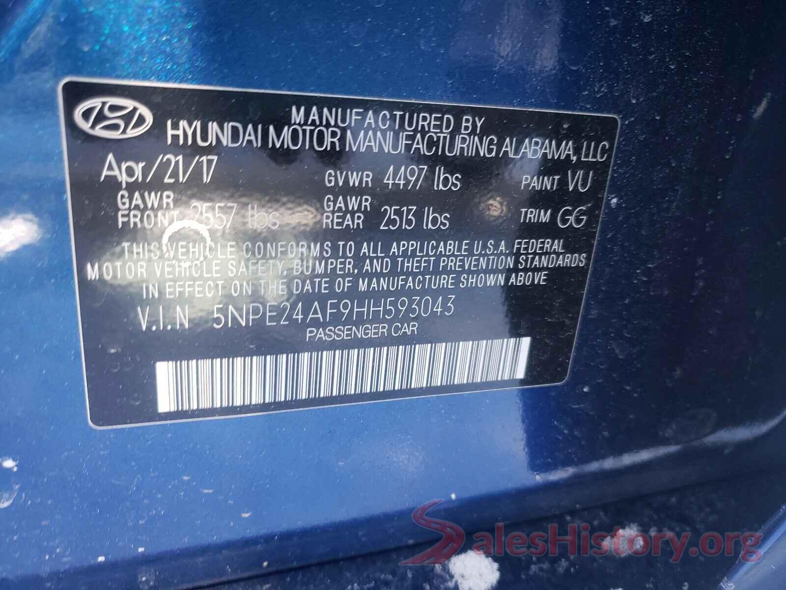 5NPE24AF9HH593043 2017 HYUNDAI SONATA