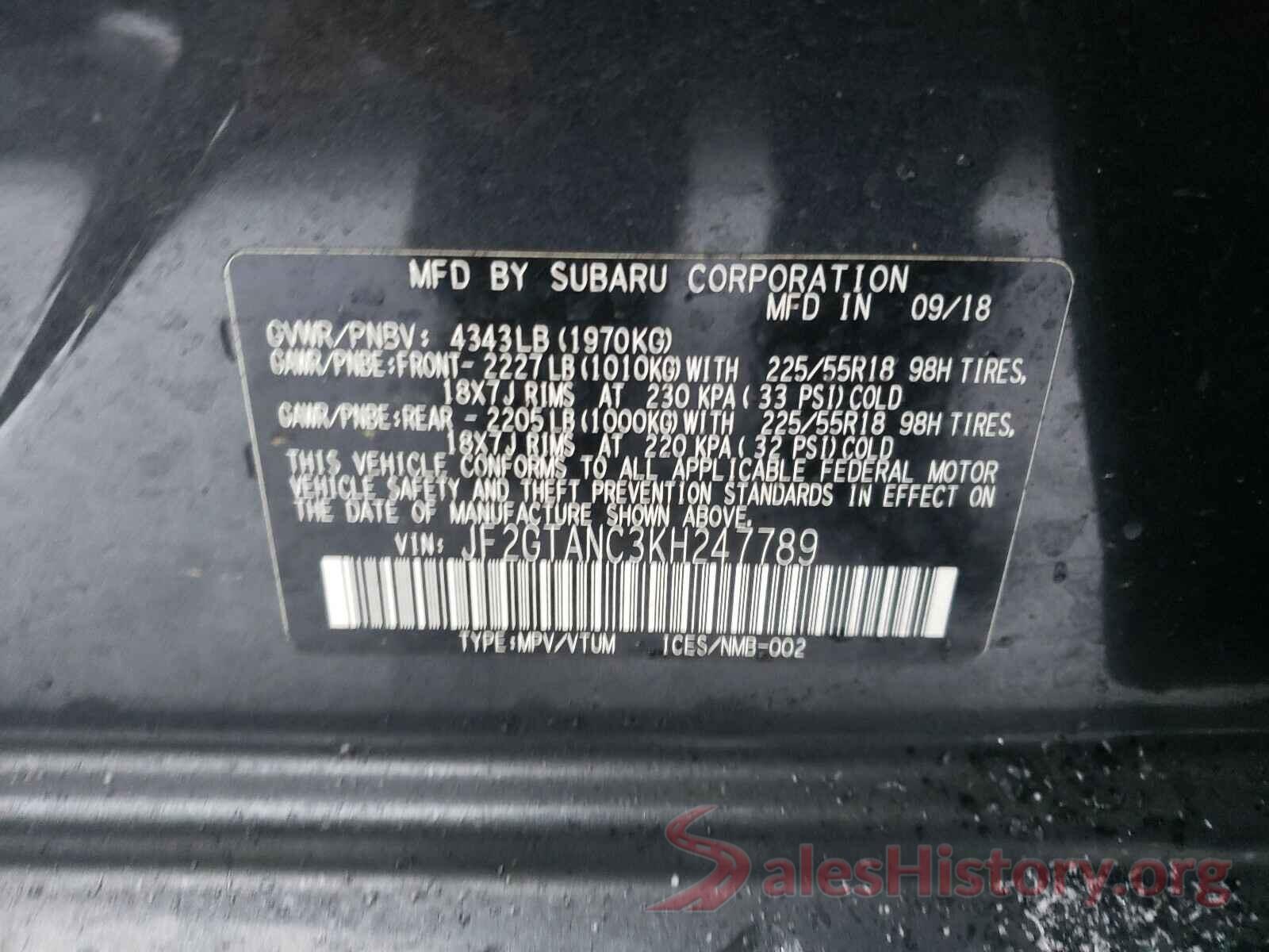 JF2GTANC3KH247789 2019 SUBARU CROSSTREK