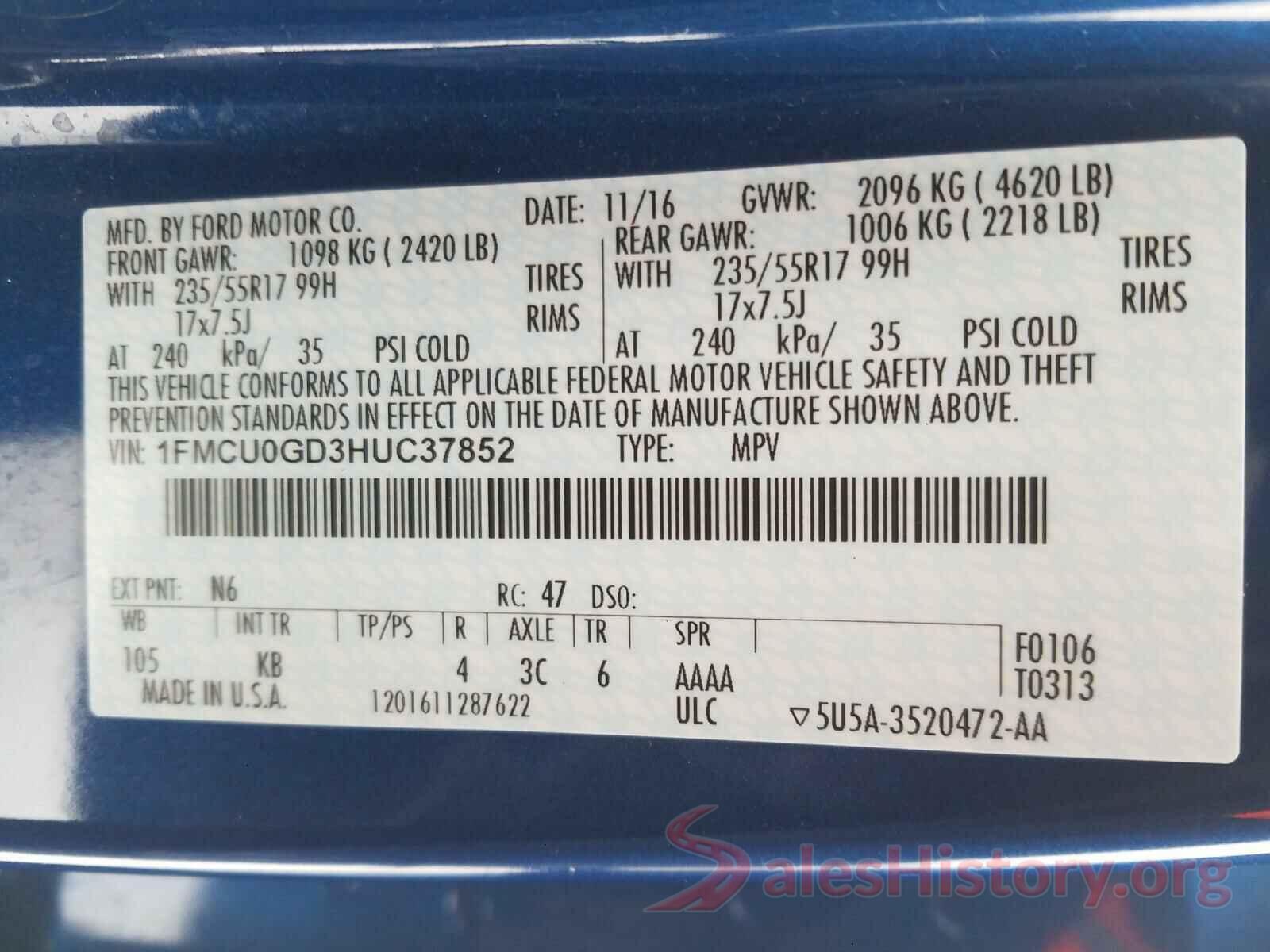 1FMCU0GD3HUC37852 2017 FORD ESCAPE