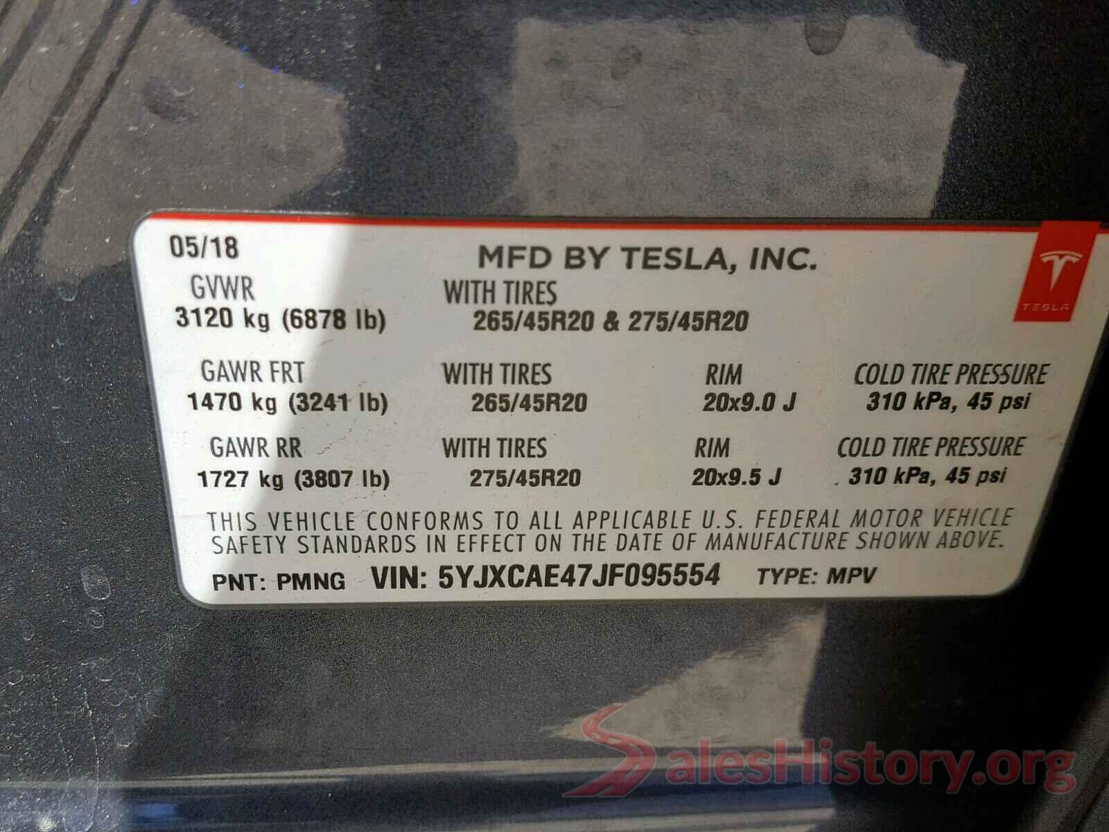 5YJXCAE47JF095554 2018 TESLA MODEL X