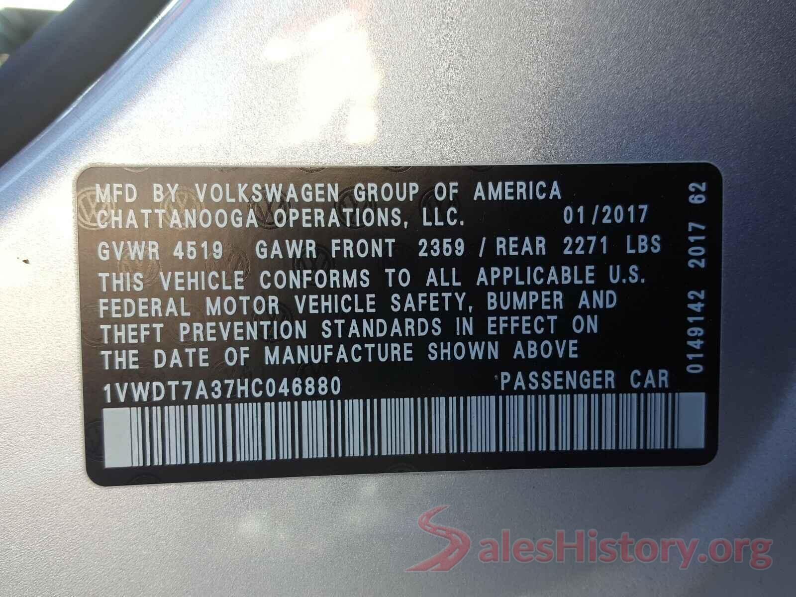 1VWDT7A37HC046880 2017 VOLKSWAGEN PASSAT