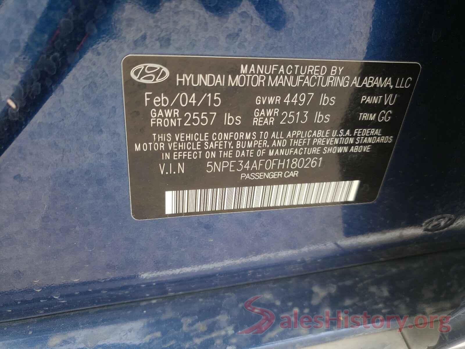 5NPE34AF0FH180261 2015 HYUNDAI SONATA