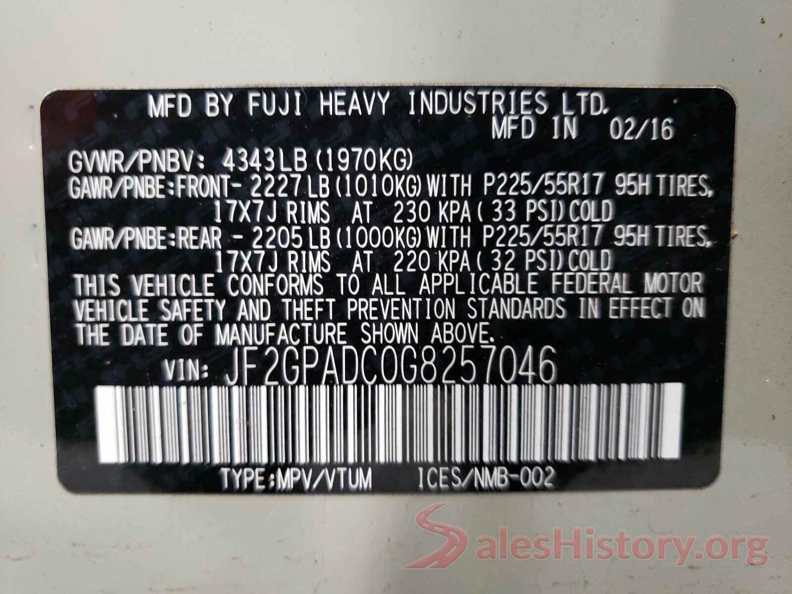 JF2GPADC0G8257046 2016 SUBARU CROSSTREK