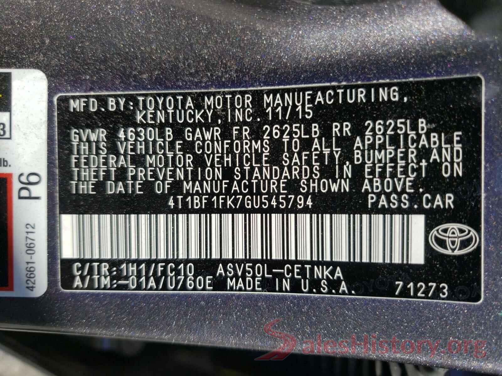 4T1BF1FK7GU545794 2016 TOYOTA CAMRY