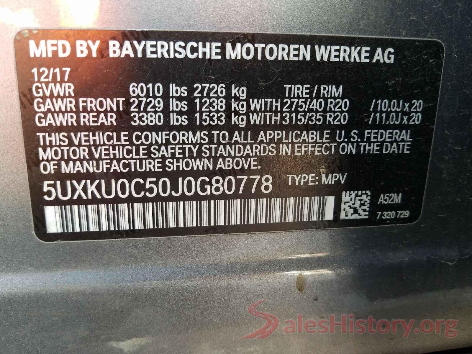 5UXKU0C50J0G80778 2018 BMW X6