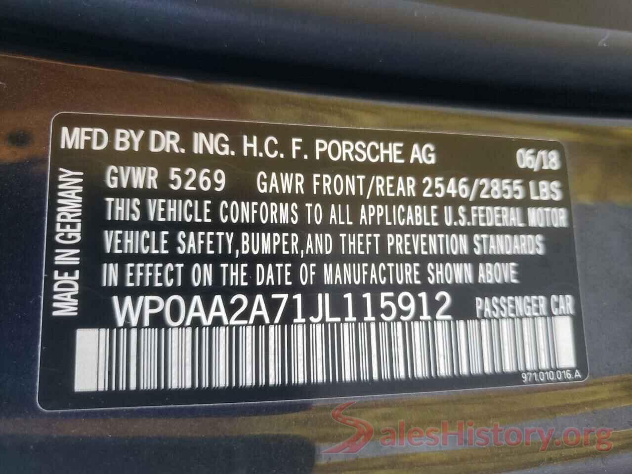 WP0AA2A71JL115912 2018 PORSCHE PANAMERA