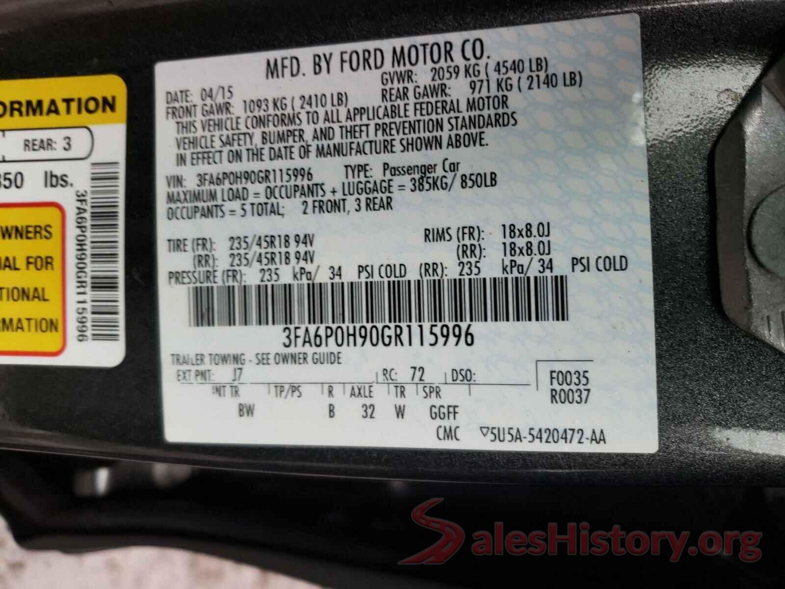 3FA6P0H90GR115996 2016 FORD FUSION