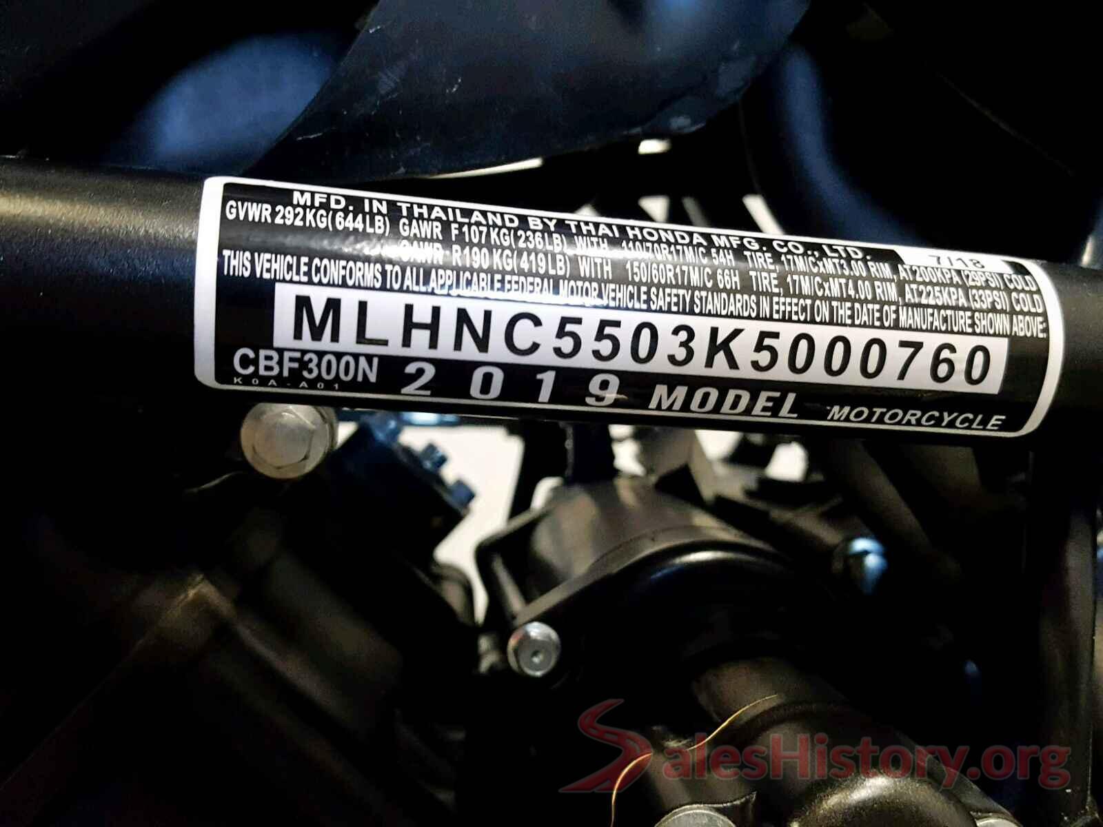 MLHNC5503K5000760 2019 HONDA CBF300 N