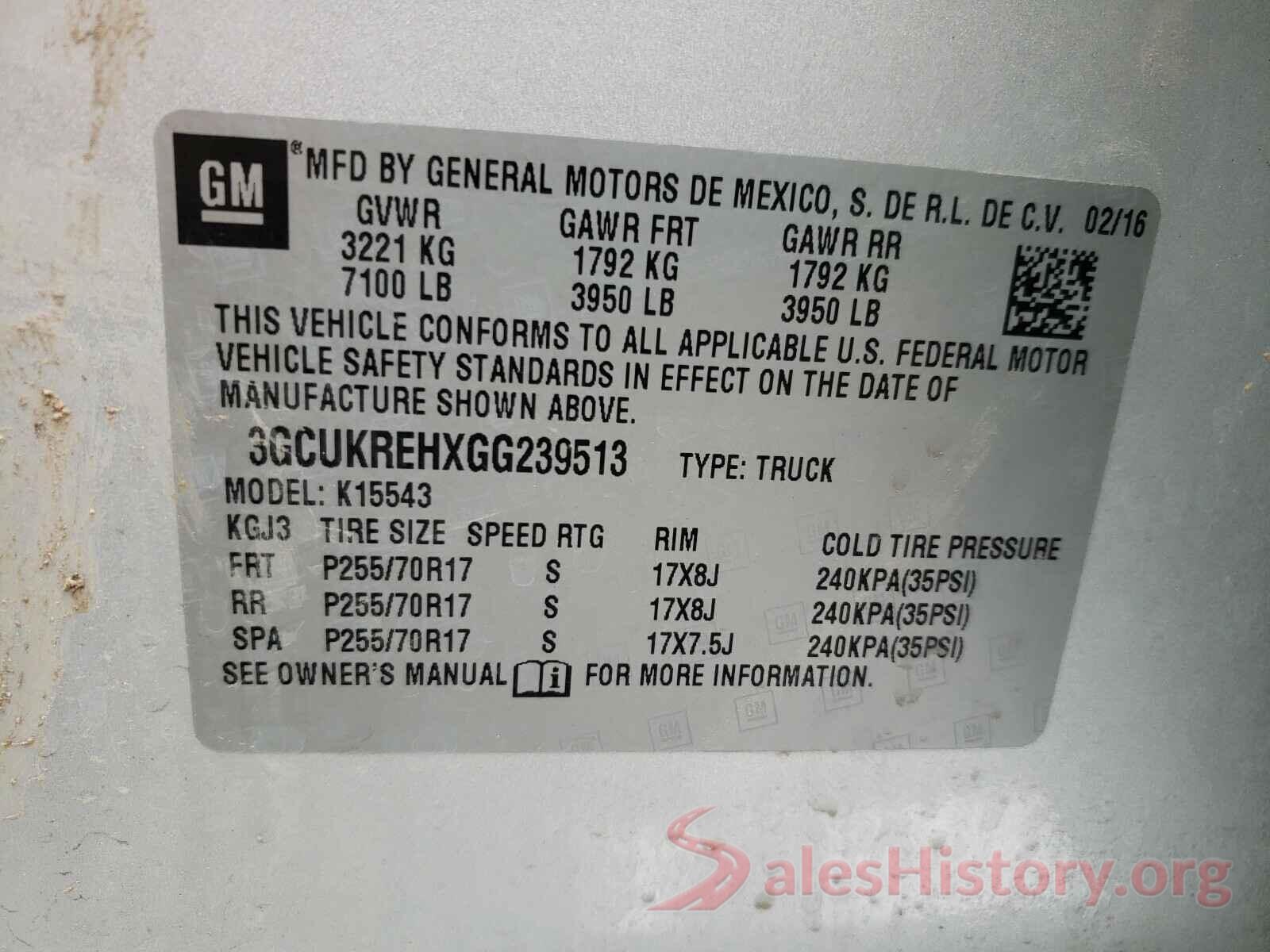 3GCUKREHXGG239513 2016 CHEVROLET SILVERADO