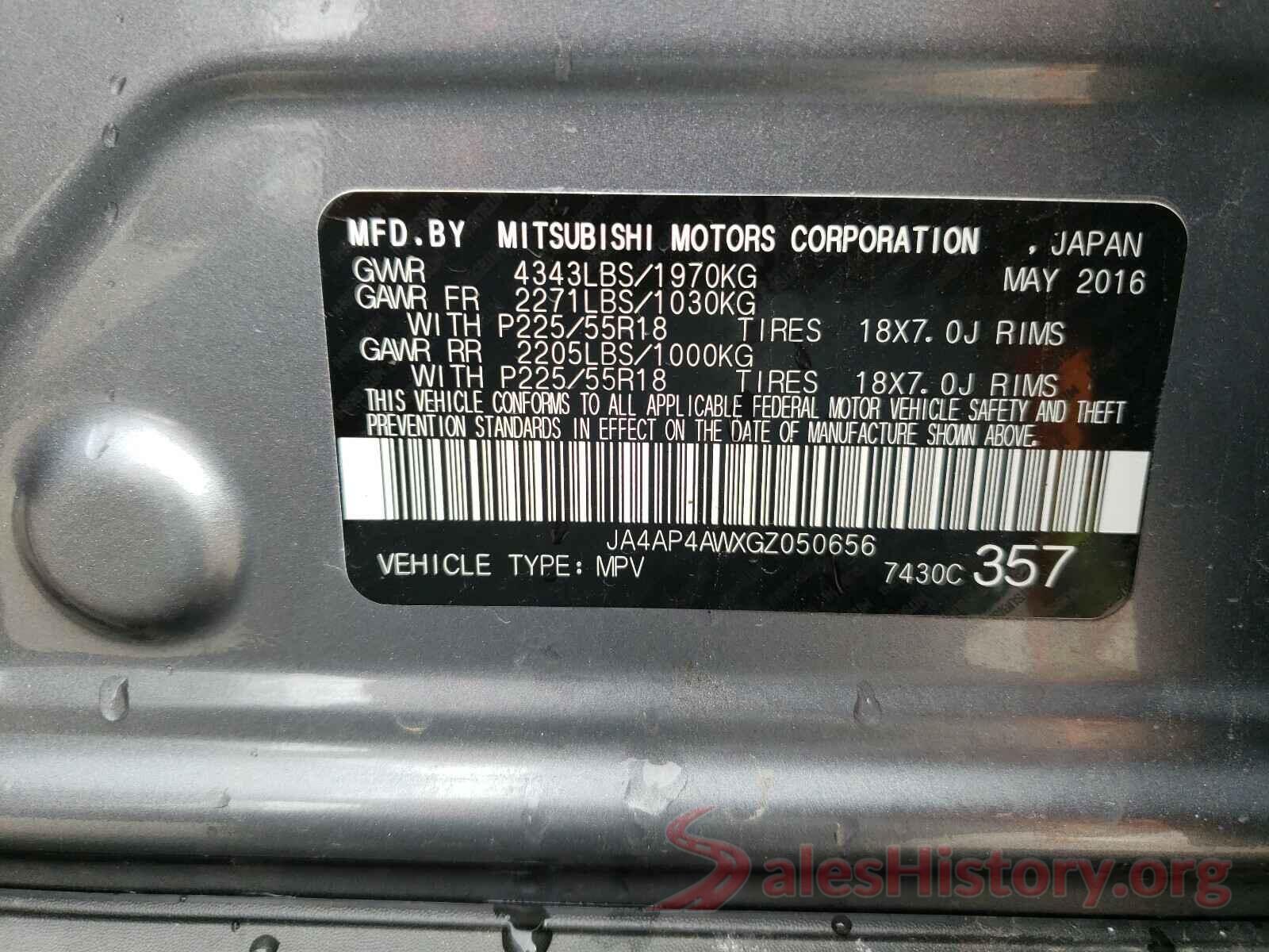 JA4AP4AWXGZ050656 2016 MITSUBISHI OUTLANDER