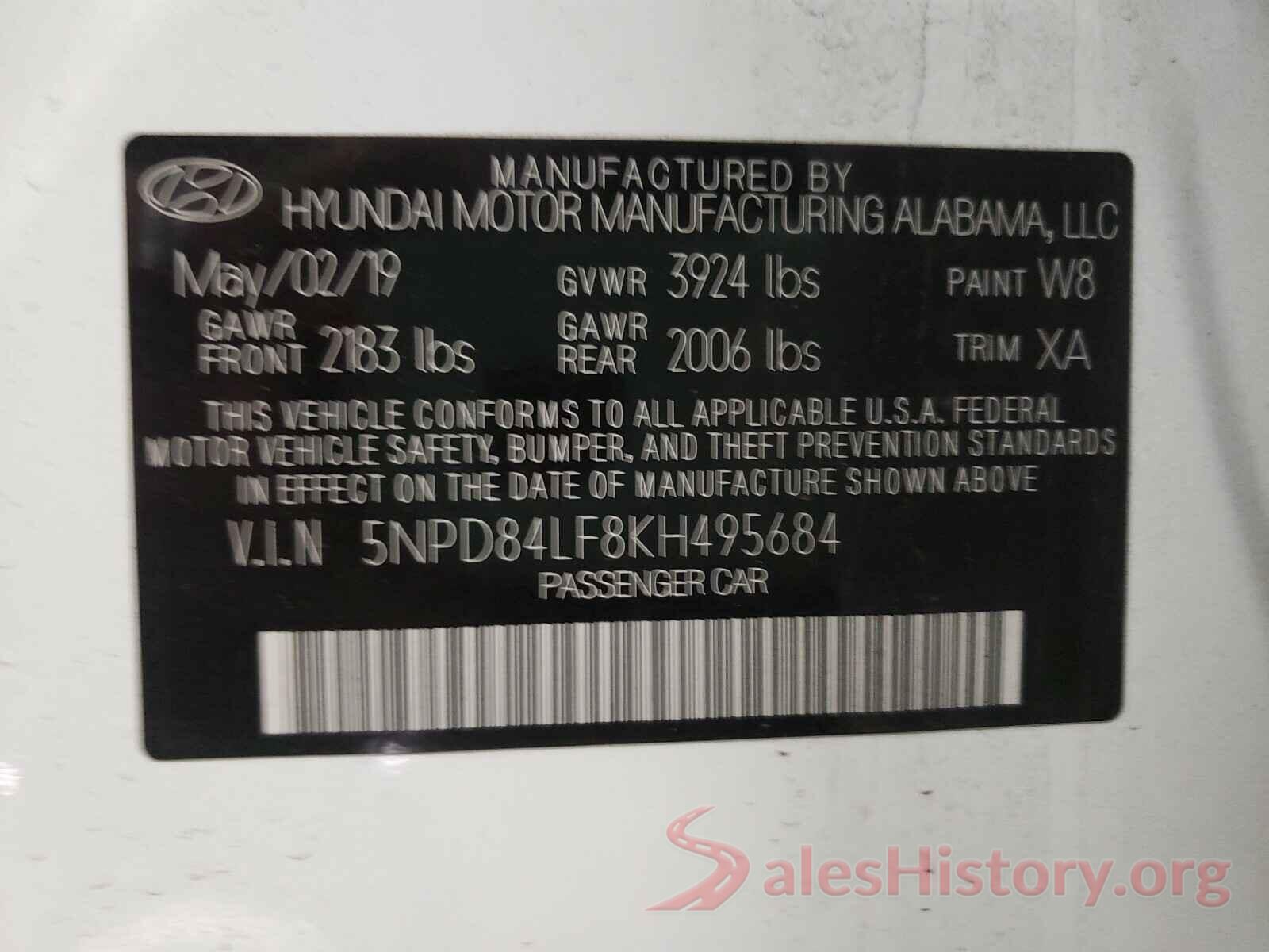 5NPD84LF8KH495684 2019 HYUNDAI ELANTRA