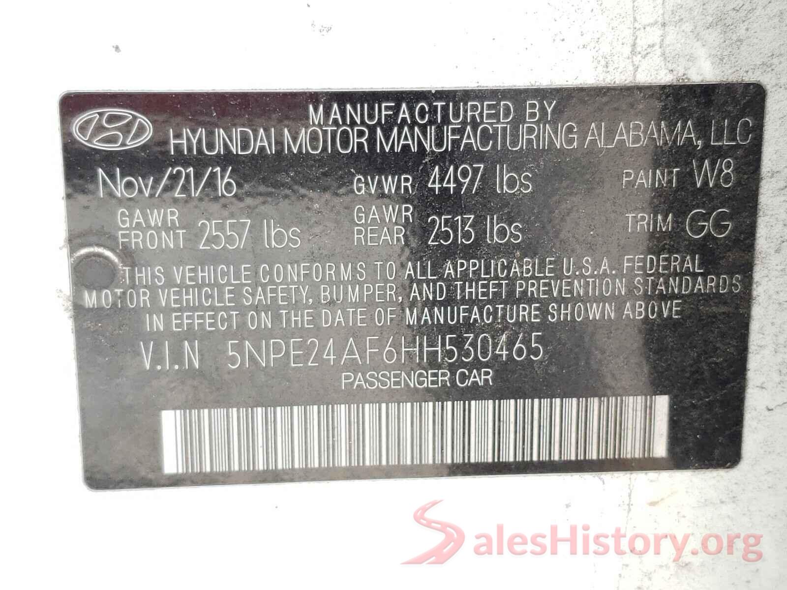 5NPE24AF6HH530465 2017 HYUNDAI SONATA