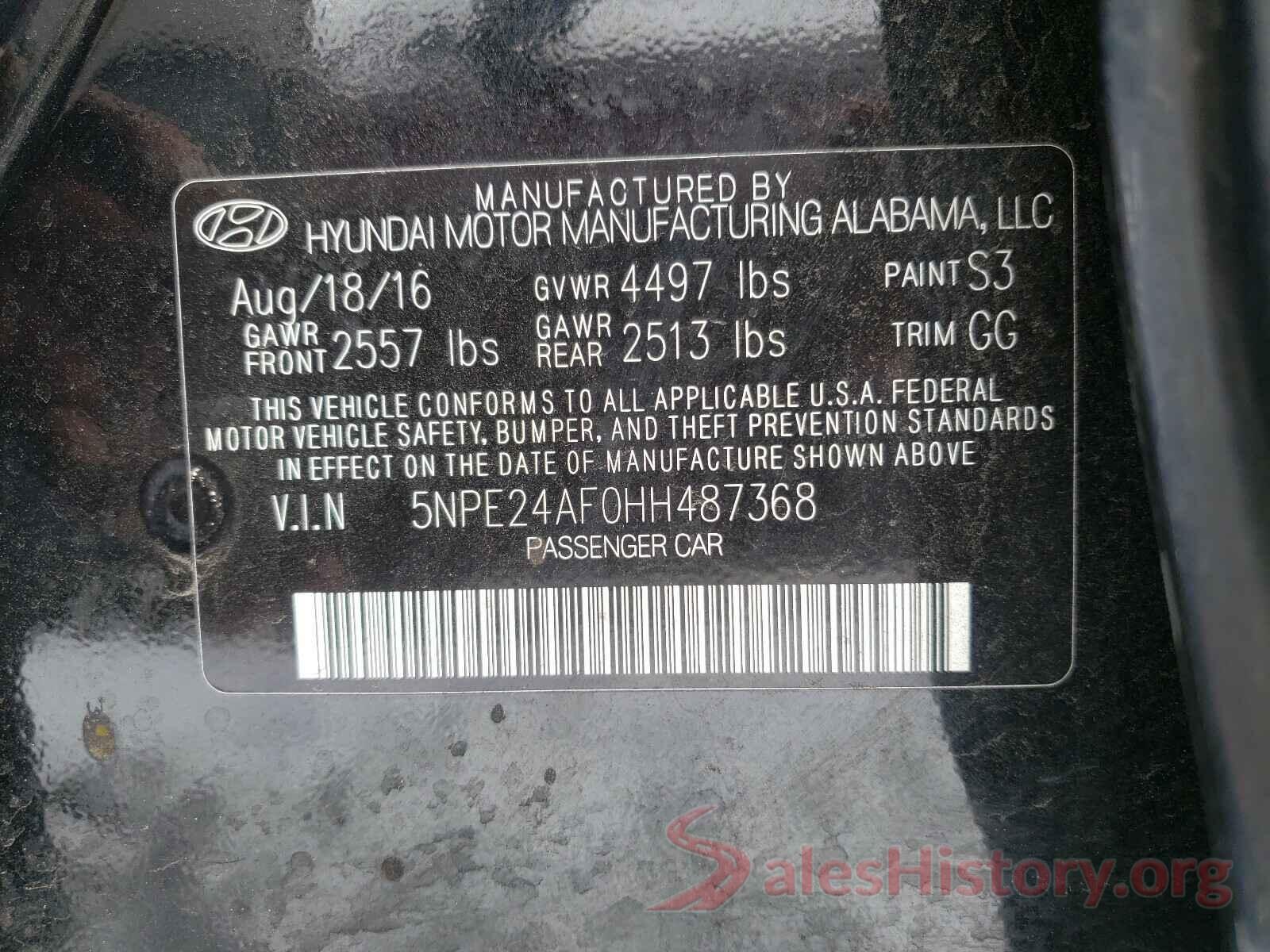 5NPE24AF0HH487368 2017 HYUNDAI SONATA