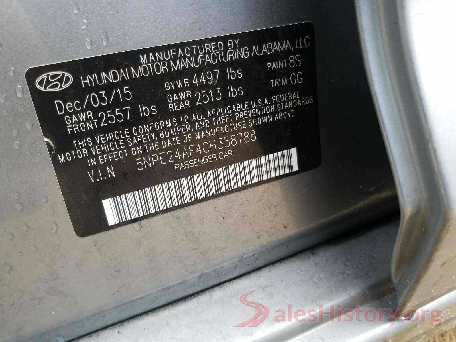 5NPE24AF4GH358788 2016 HYUNDAI SONATA