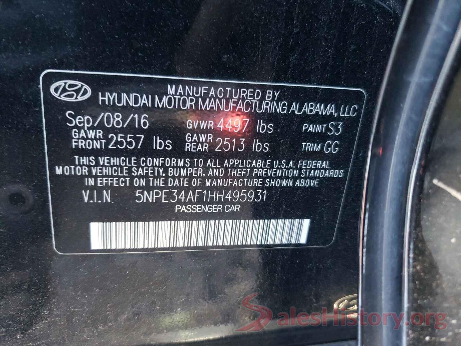 5NPE34AF1HH495931 2017 HYUNDAI SONATA