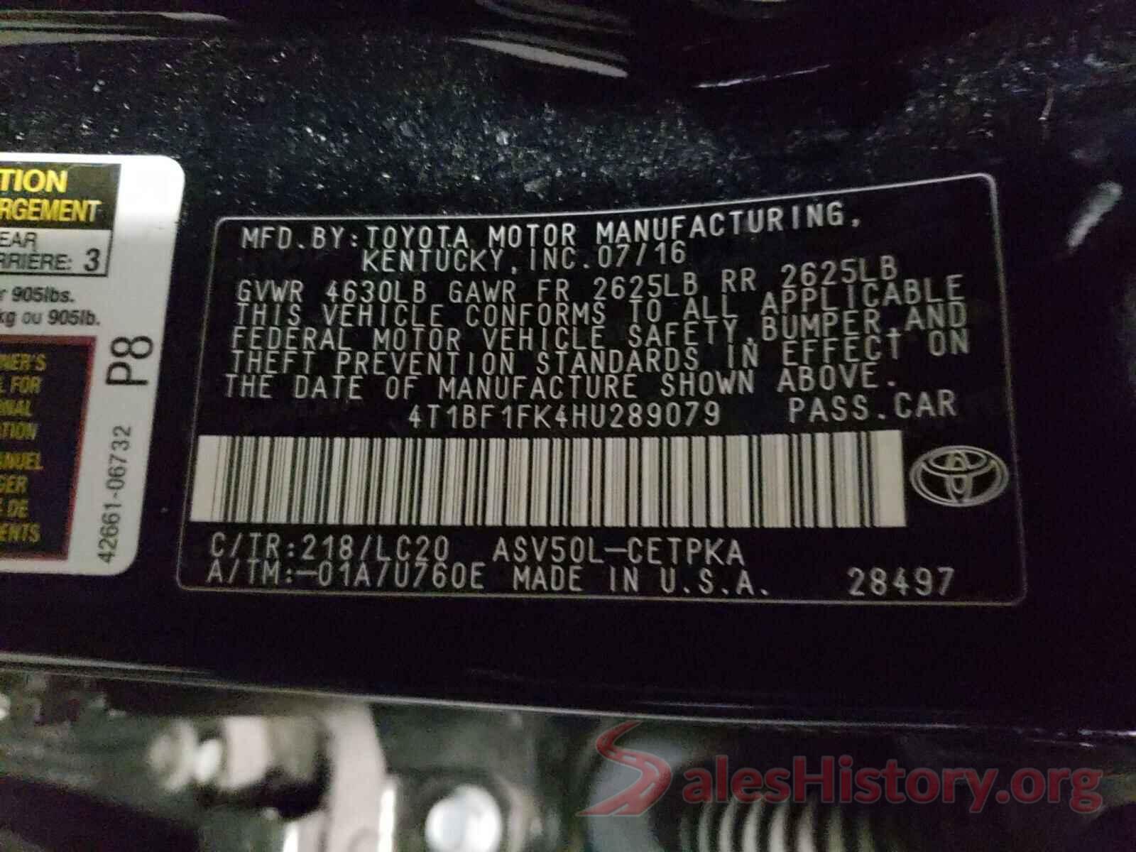 4T1BF1FK4HU289079 2017 TOYOTA CAMRY