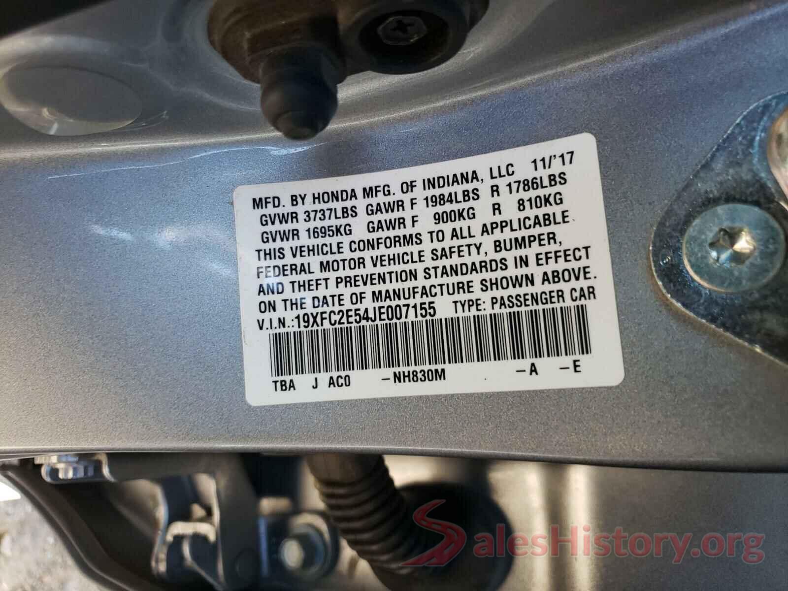 19XFC2E54JE007155 2018 HONDA CIVIC