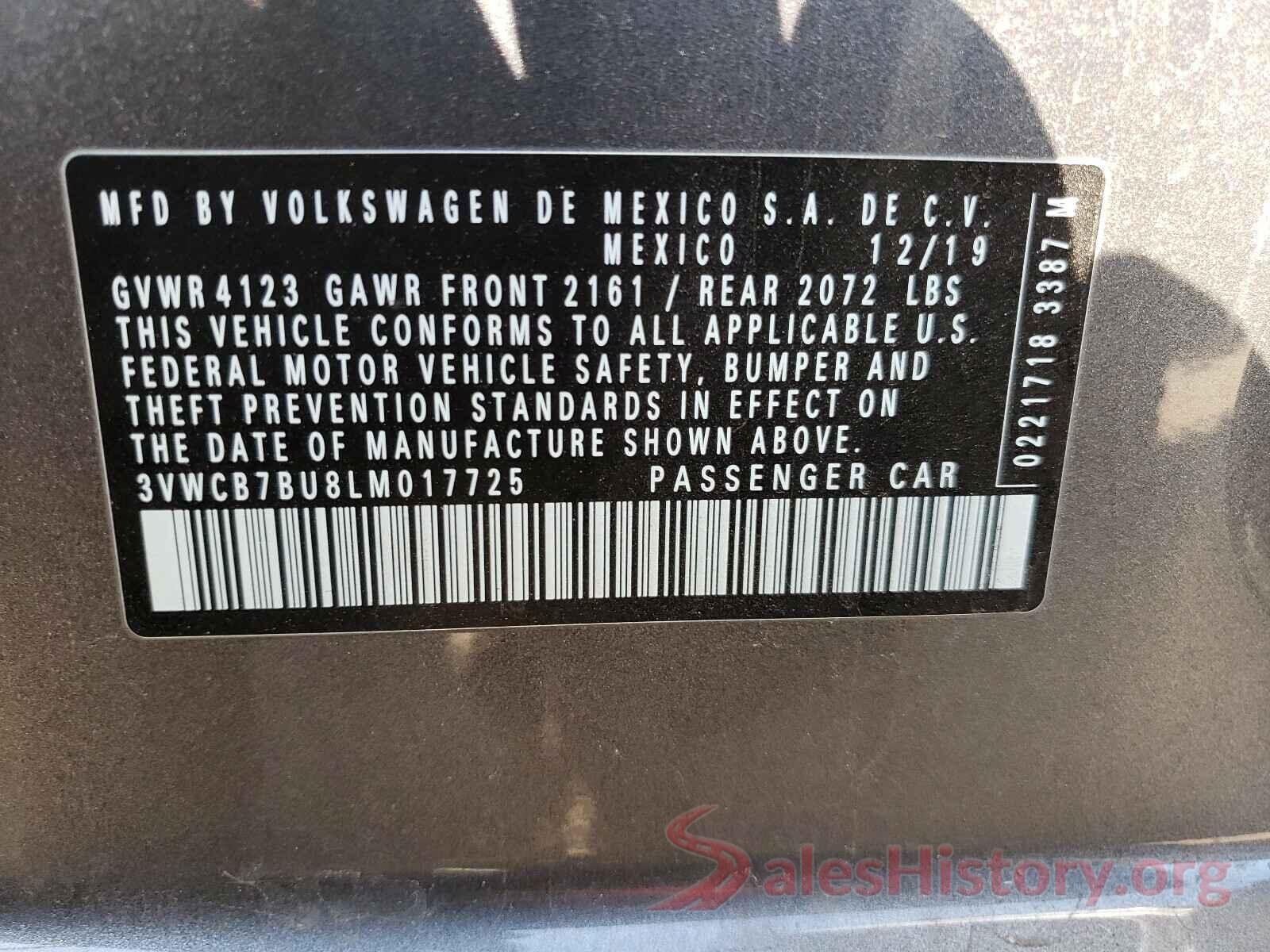 3VWCB7BU8LM017725 2020 VOLKSWAGEN JETTA