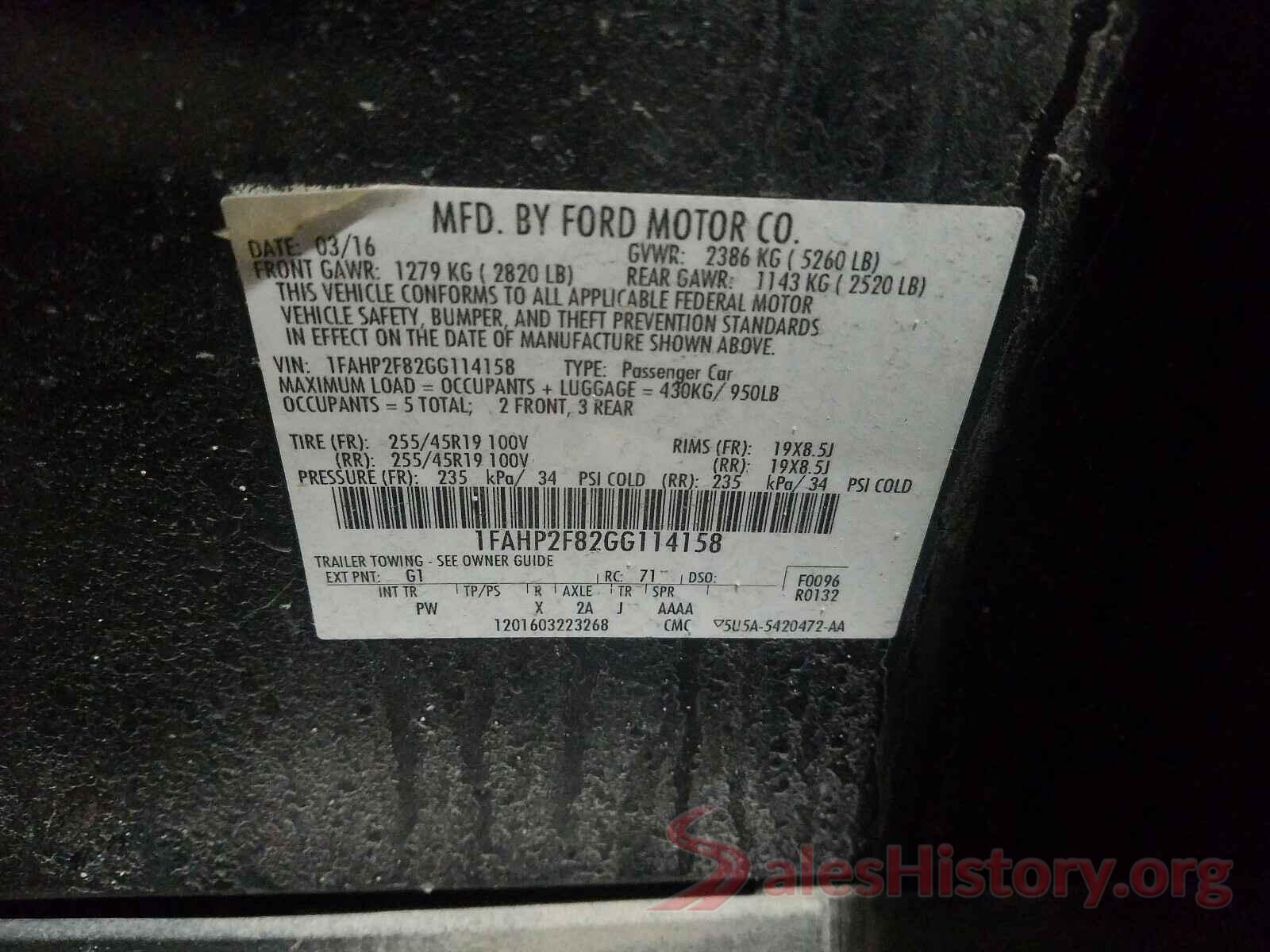 1FAHP2F82GG114158 2016 FORD TAURUS