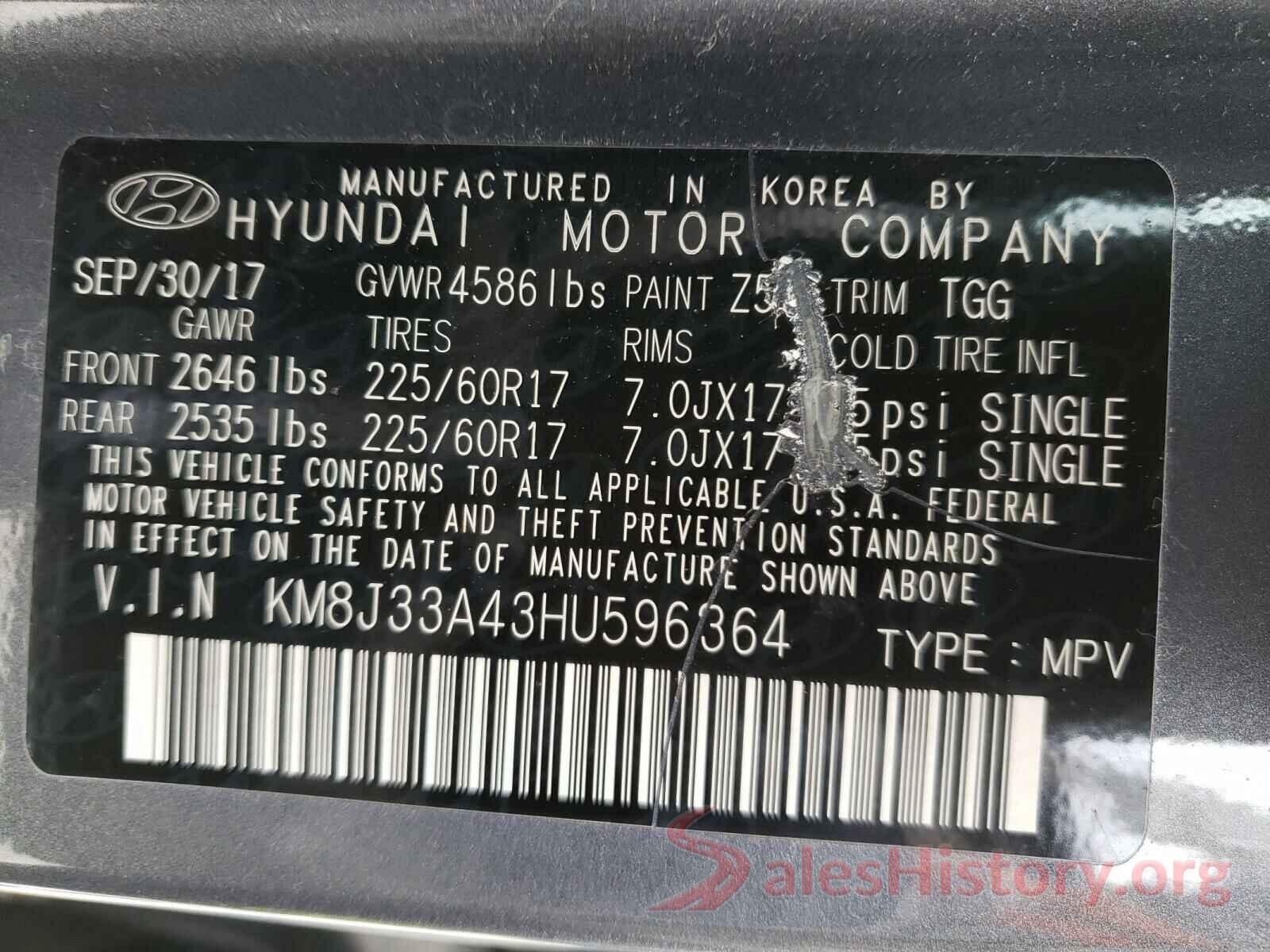 KM8J33A43HU596364 2017 HYUNDAI TUCSON