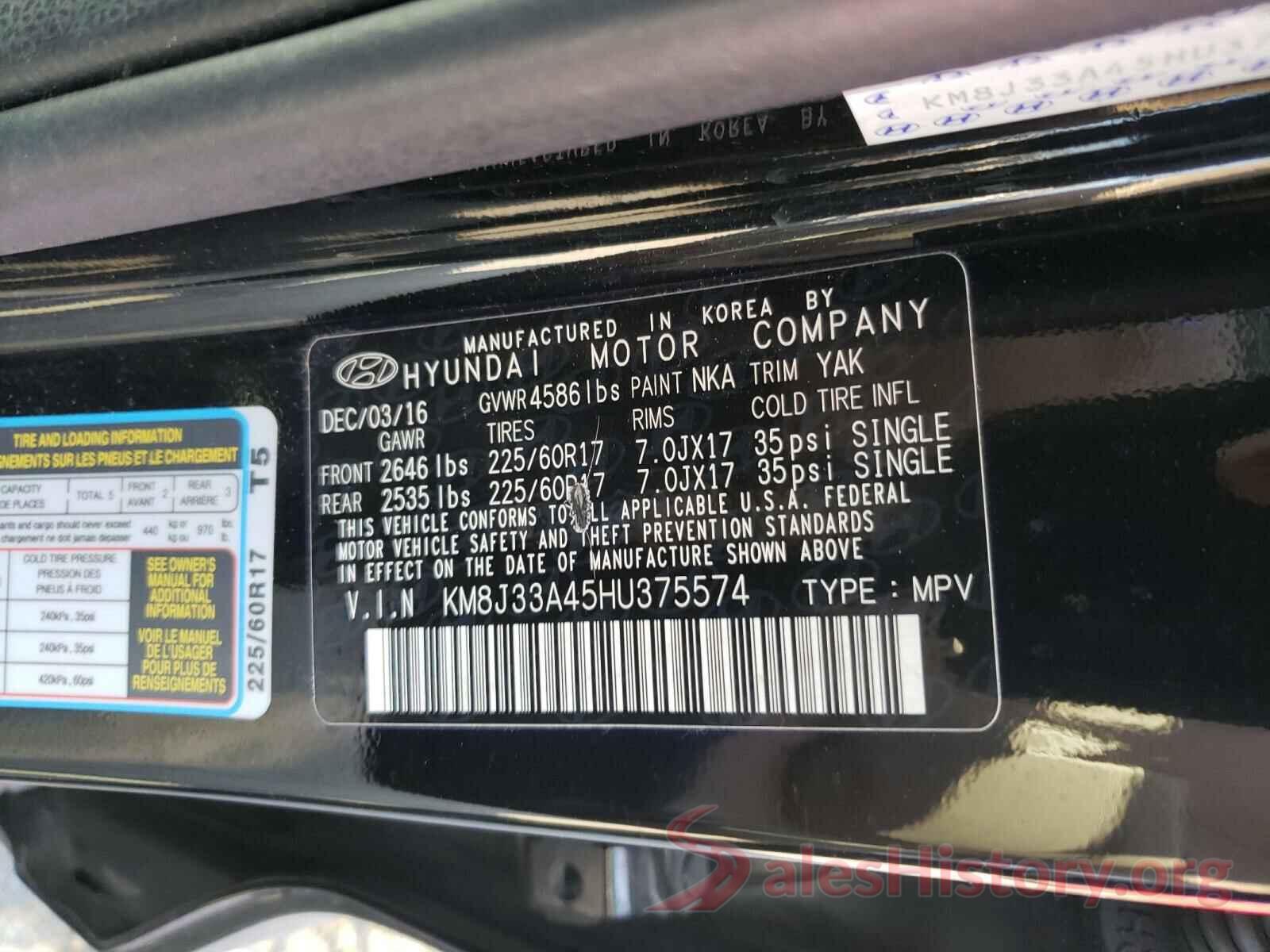 KM8J33A45HU375574 2017 HYUNDAI TUCSON