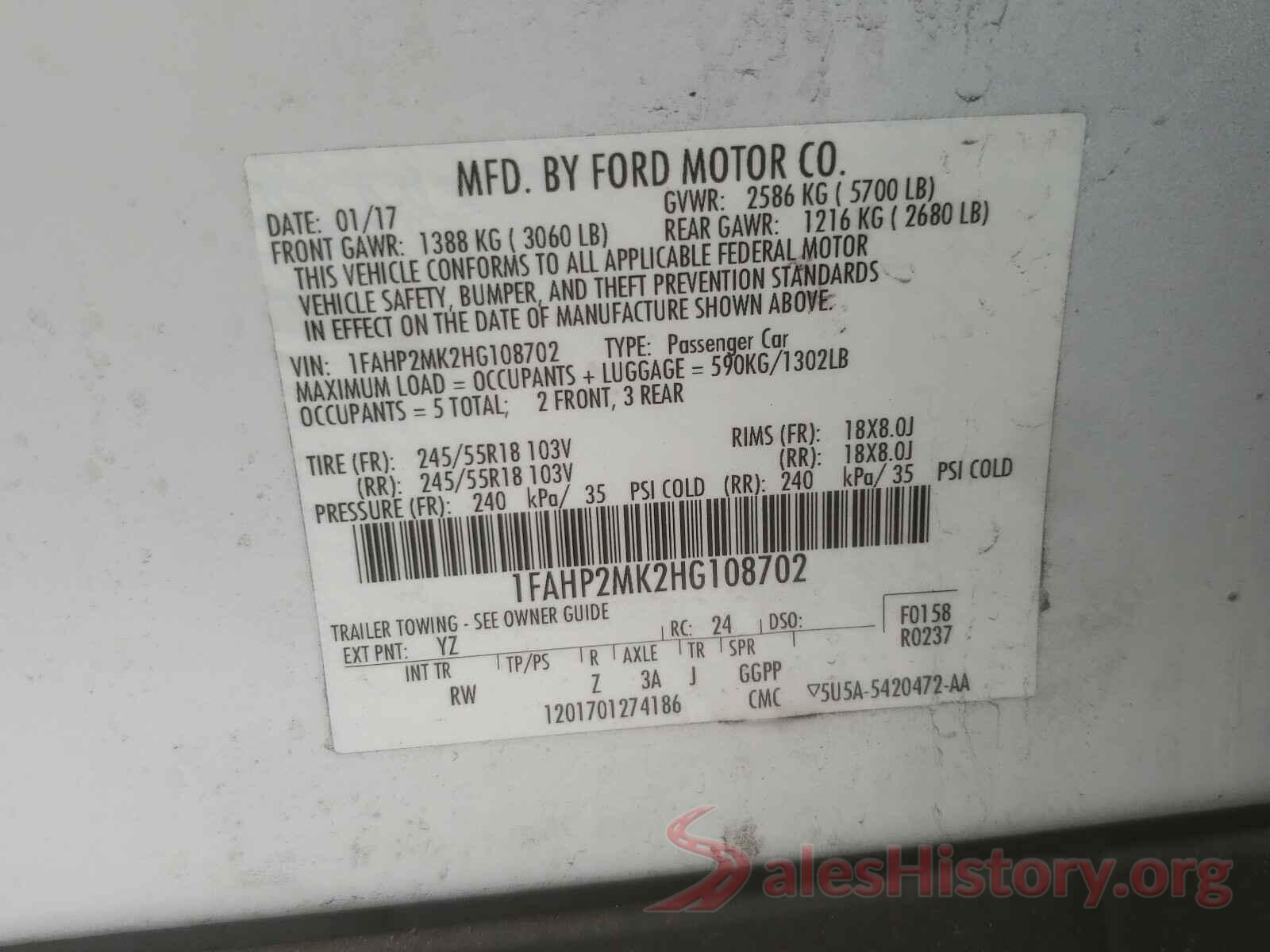 1FAHP2MK2HG108702 2017 FORD TAURUS