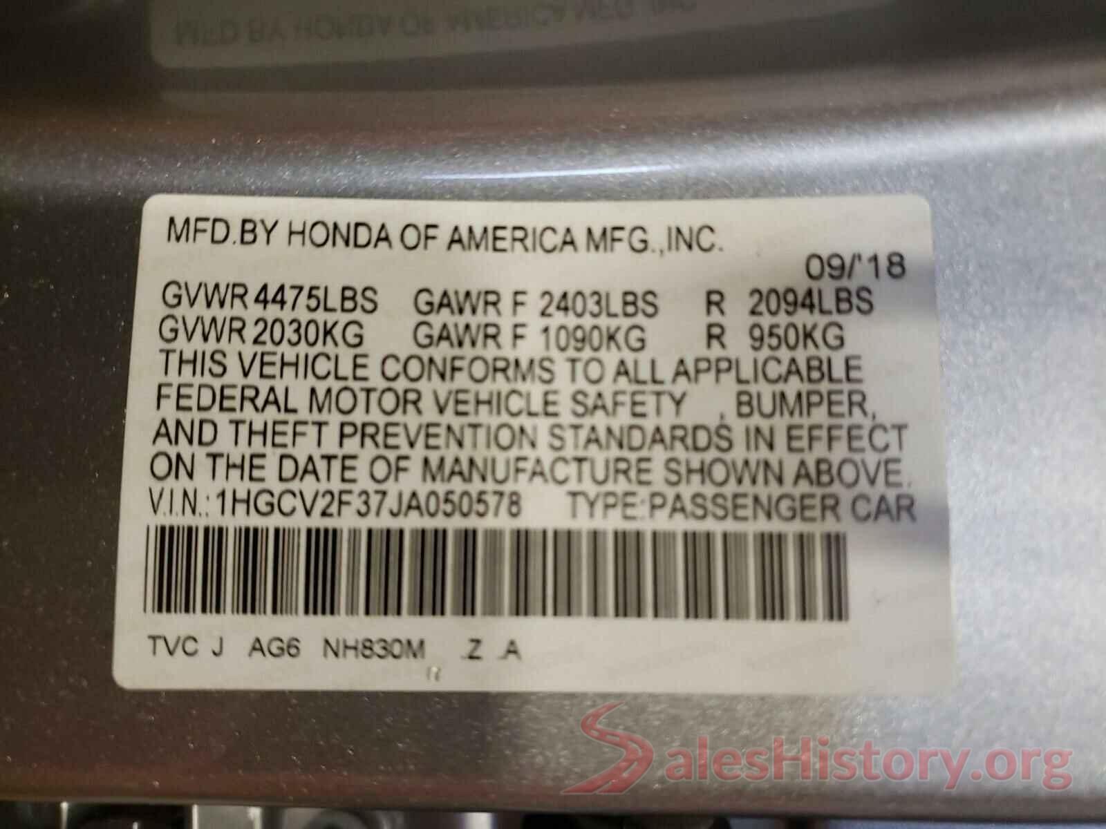 1HGCV2F37JA050578 2018 HONDA ACCORD