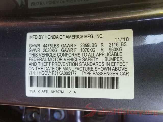 1HGCV1F31KA005177 2019 HONDA ACCORD